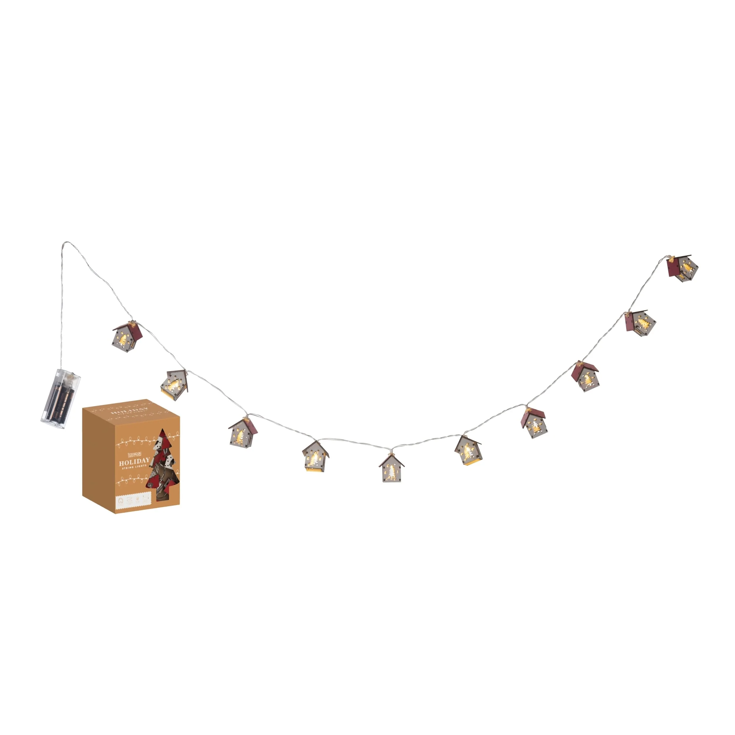 Transpac Fabric 35.5 in. Multicolor Christmas Cottage House Boxed String Lights