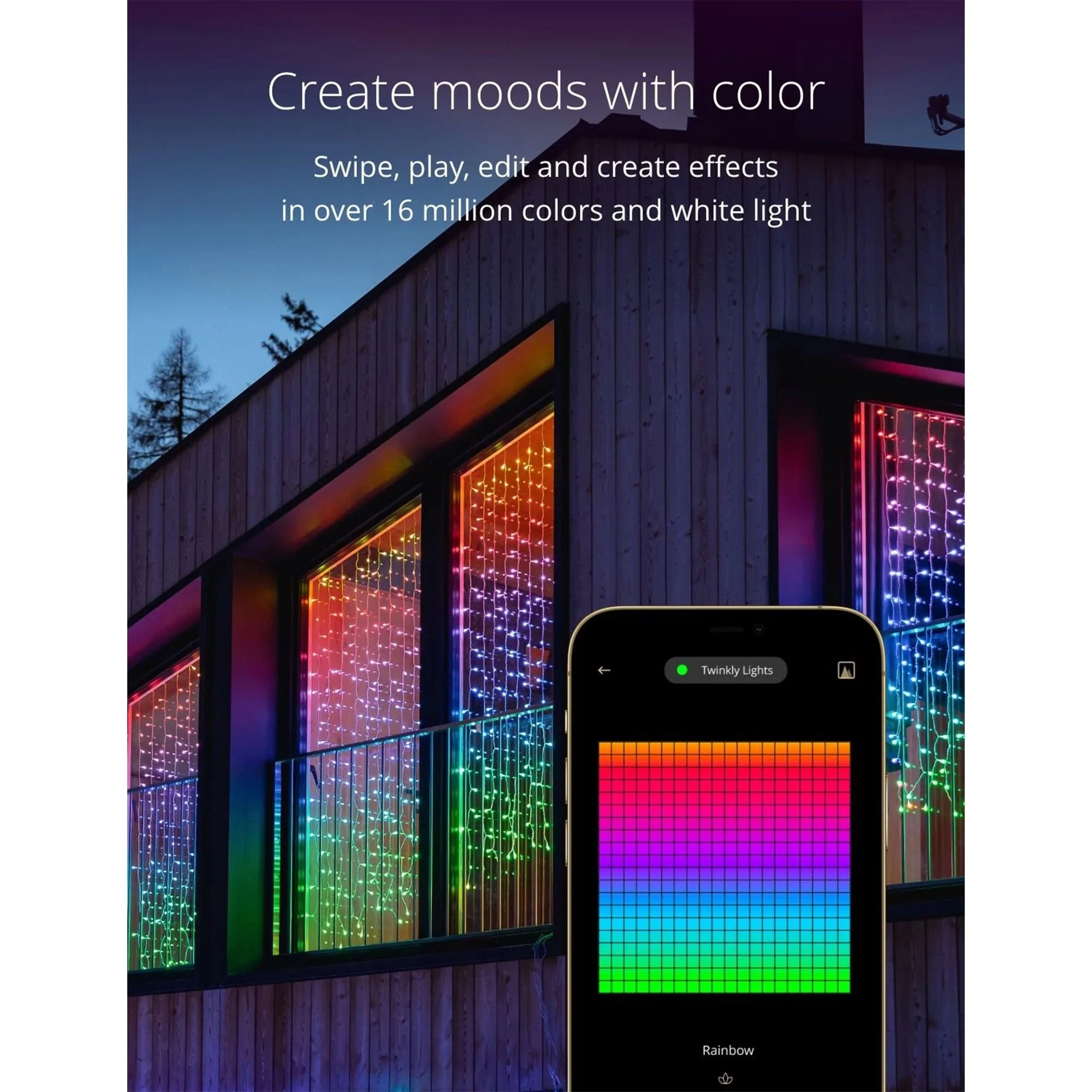 Twinkly Curtain App-Controlled Smart LED Christmas Lights 210 Multicolor + White - 1.6