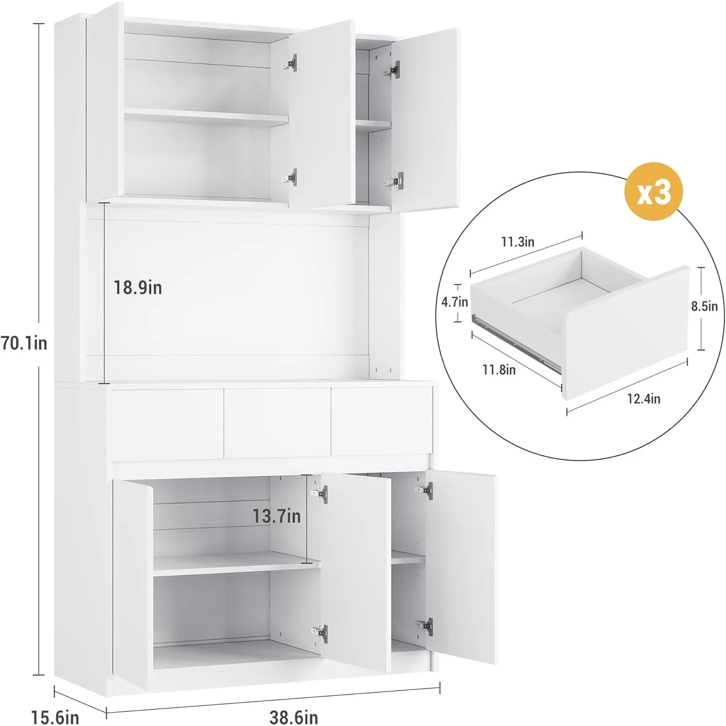Large Kitchen Pantry with Microwave Countertop and LED Lights