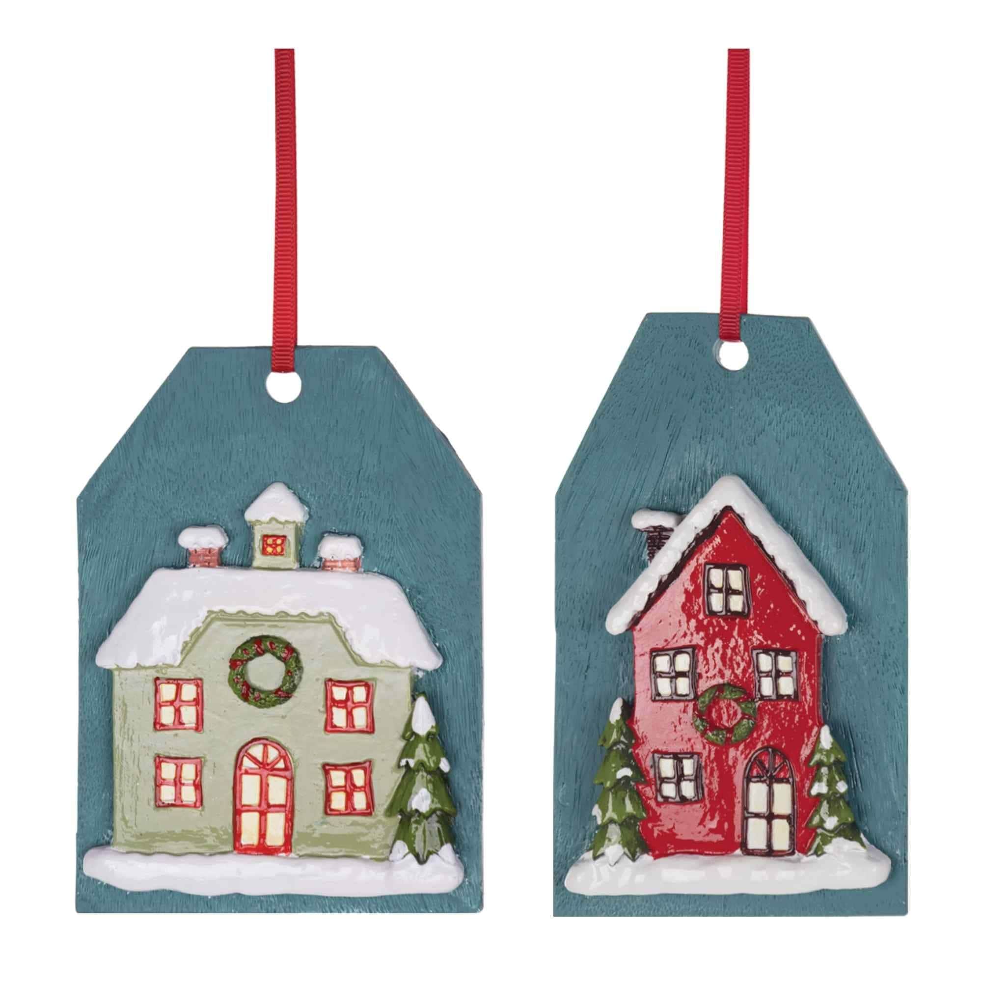 Set of 6 Winter House Tag Christmas Ornaments 5.5