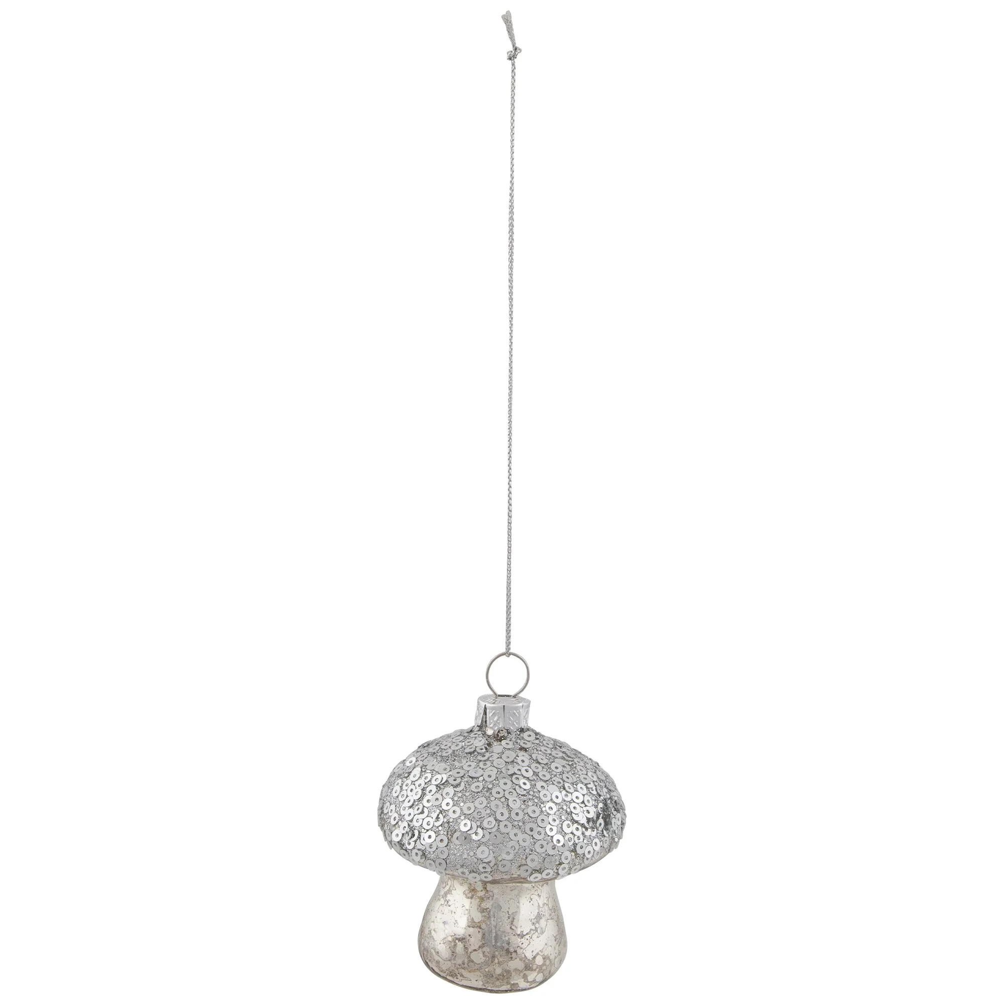 Sequined Mercury Glass Mushroom Christmas Ornament - 3.5