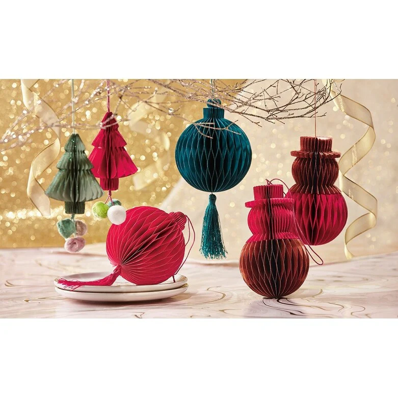 Paper Honey Comb With Tassel Teal Decor Decoration Ornament Magnet Closure Cord For Hanging Christmas Xmas Holiday Home Decor