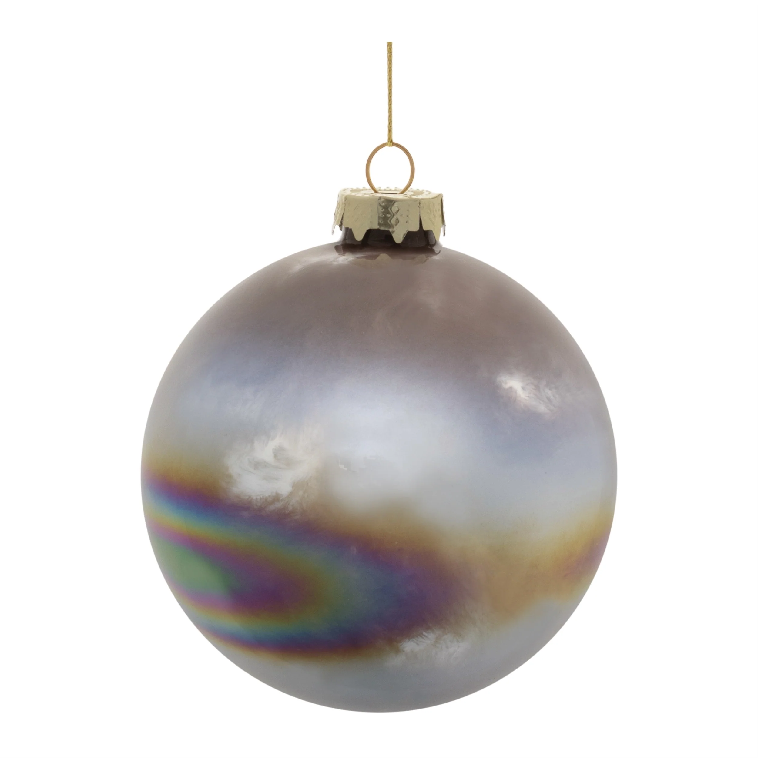 Iridescent Glass Ball Ornaments Set of 12 with Gold Hanging Strings - 3.75” x 3.75” x 4.5” (L x W x H)