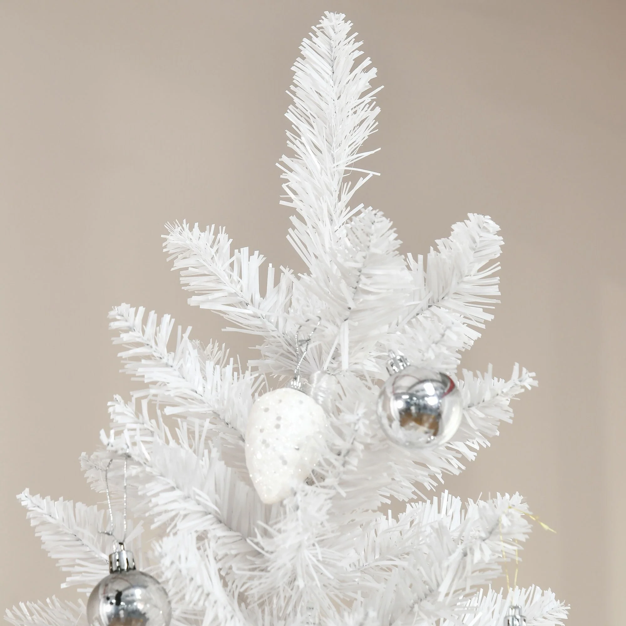 Tall Unlit Pencil Fir Artificial Christmas Tree With Realistic Branches And Steel Base, Pink And White