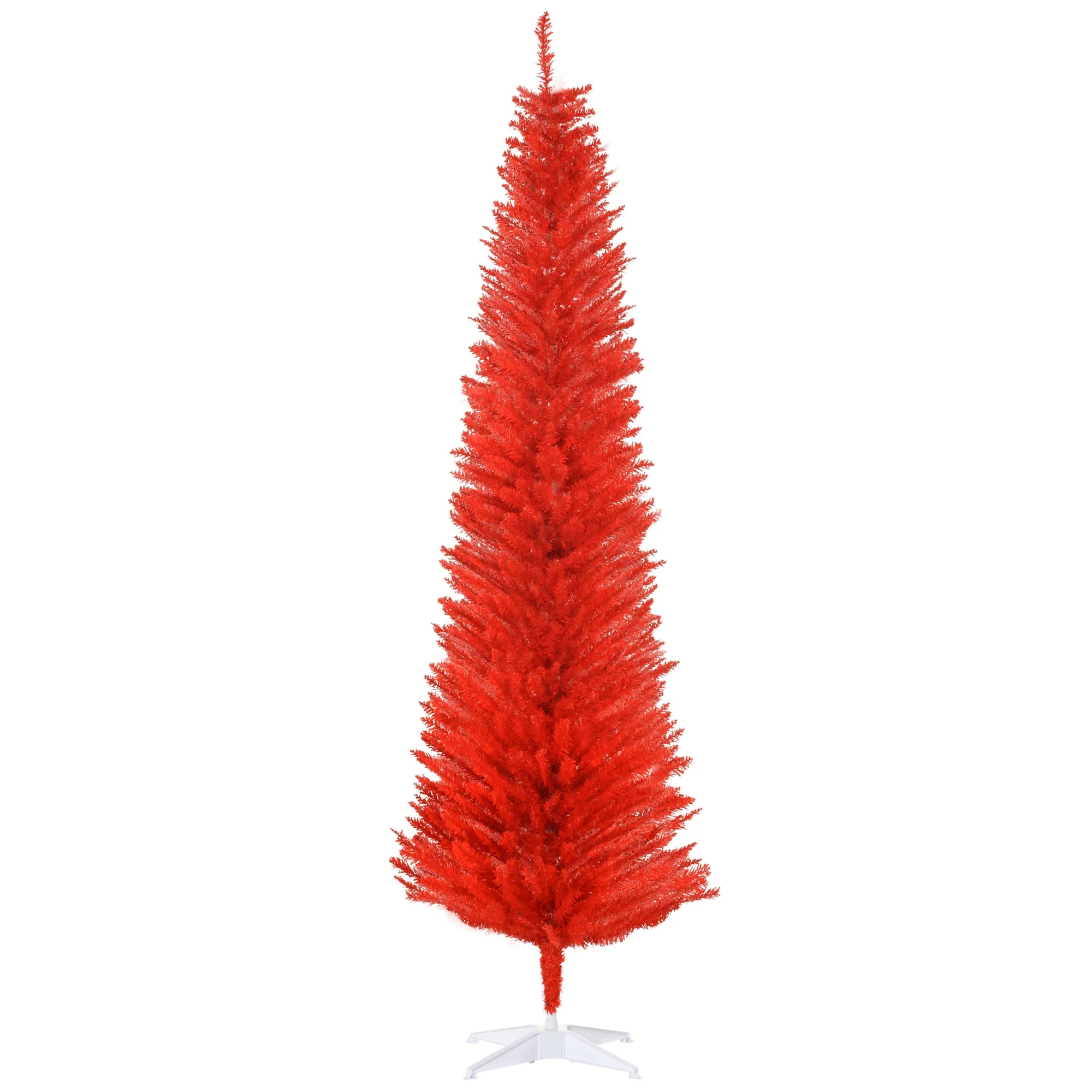 Slim 7' Artificial Christmas Tree, Red Pencil Style with 499 Branch Tips and Plastic Stand