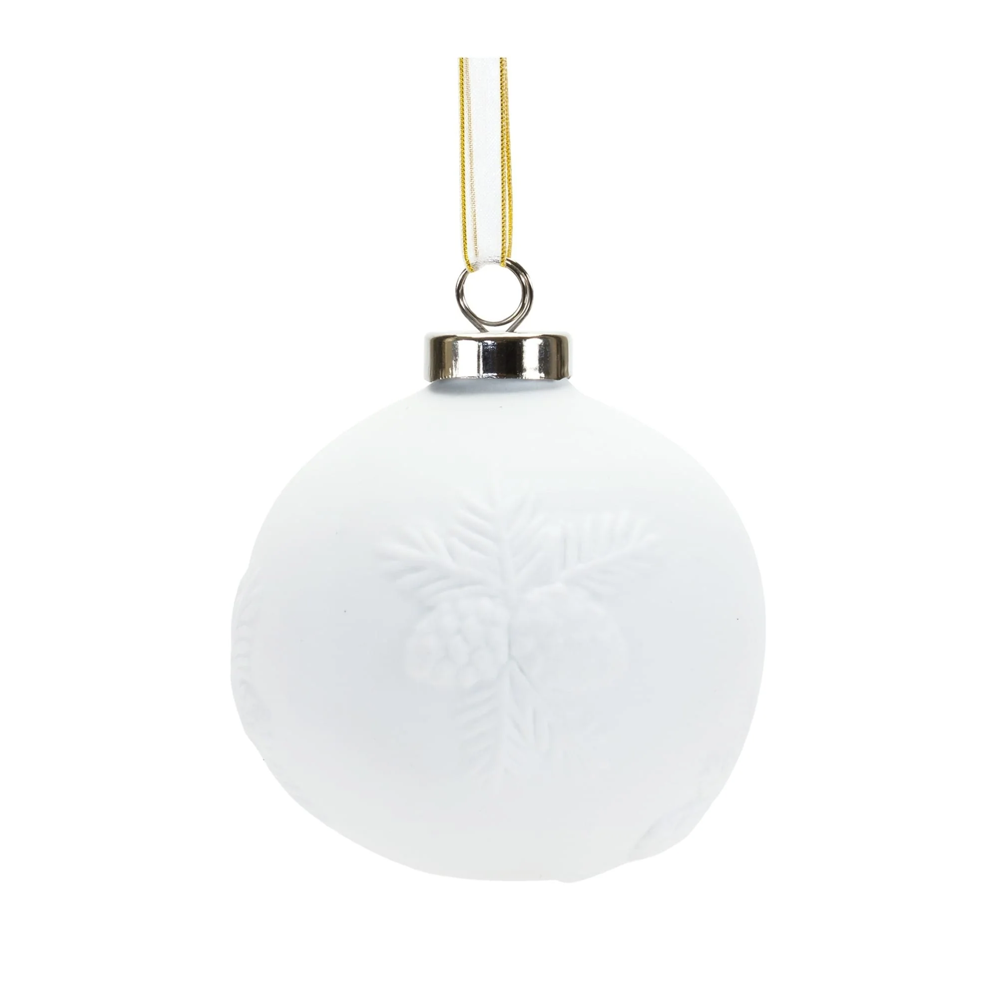 6ct White Porcelain Pine Cone Christmas Ball Ornaments 3