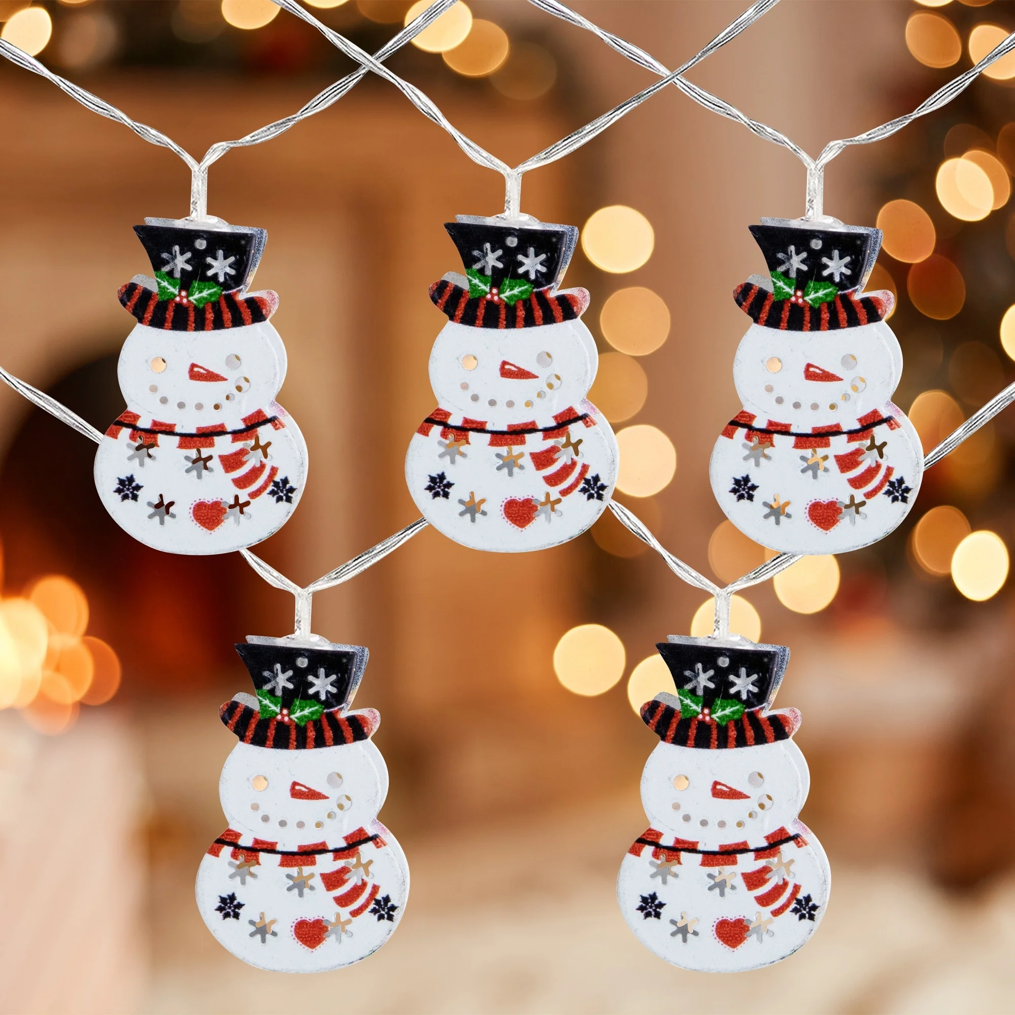 10ct Snowmen with Top Hats LED Christmas Lights - 4.5 ft Clear Wire