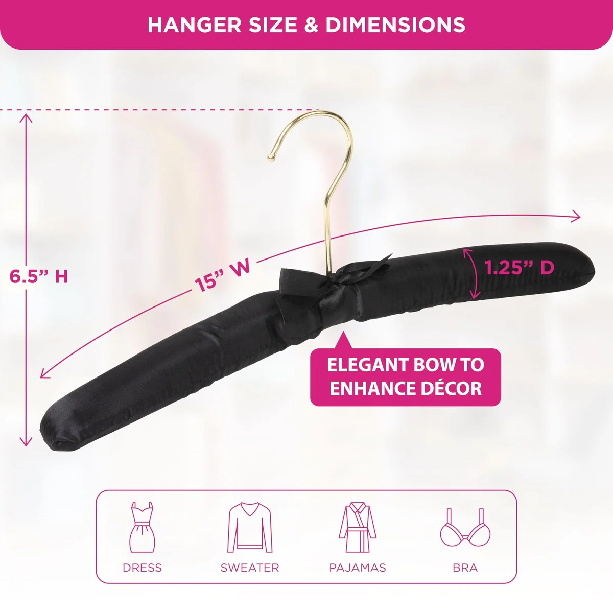 Premium HeavyDuty Thick Satin Padded Hangers Anti Slip - Black, Set of 12