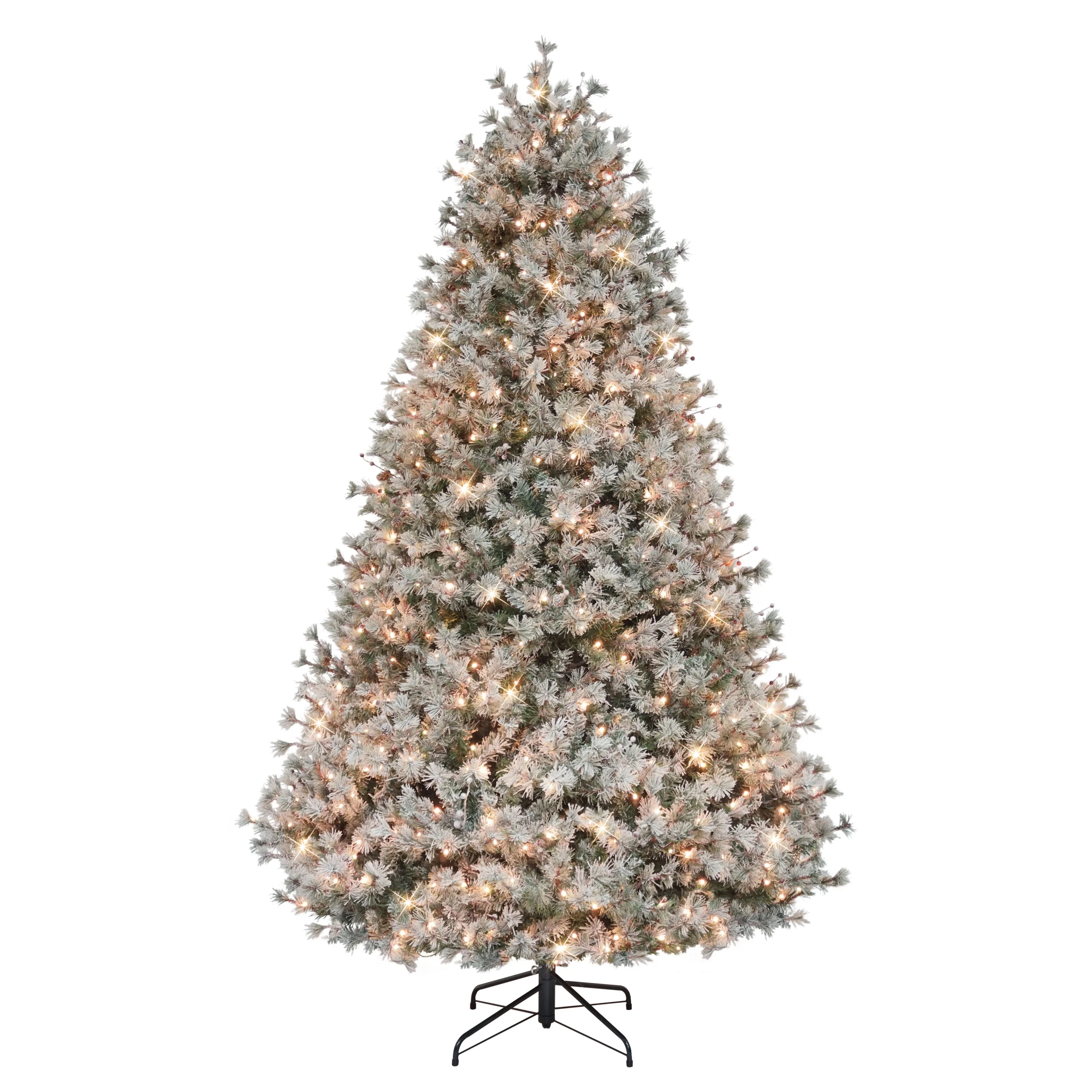 Puleo International 7.5' Pre-Lit Flocked Idaho Spruce Artificial Christmas Tree