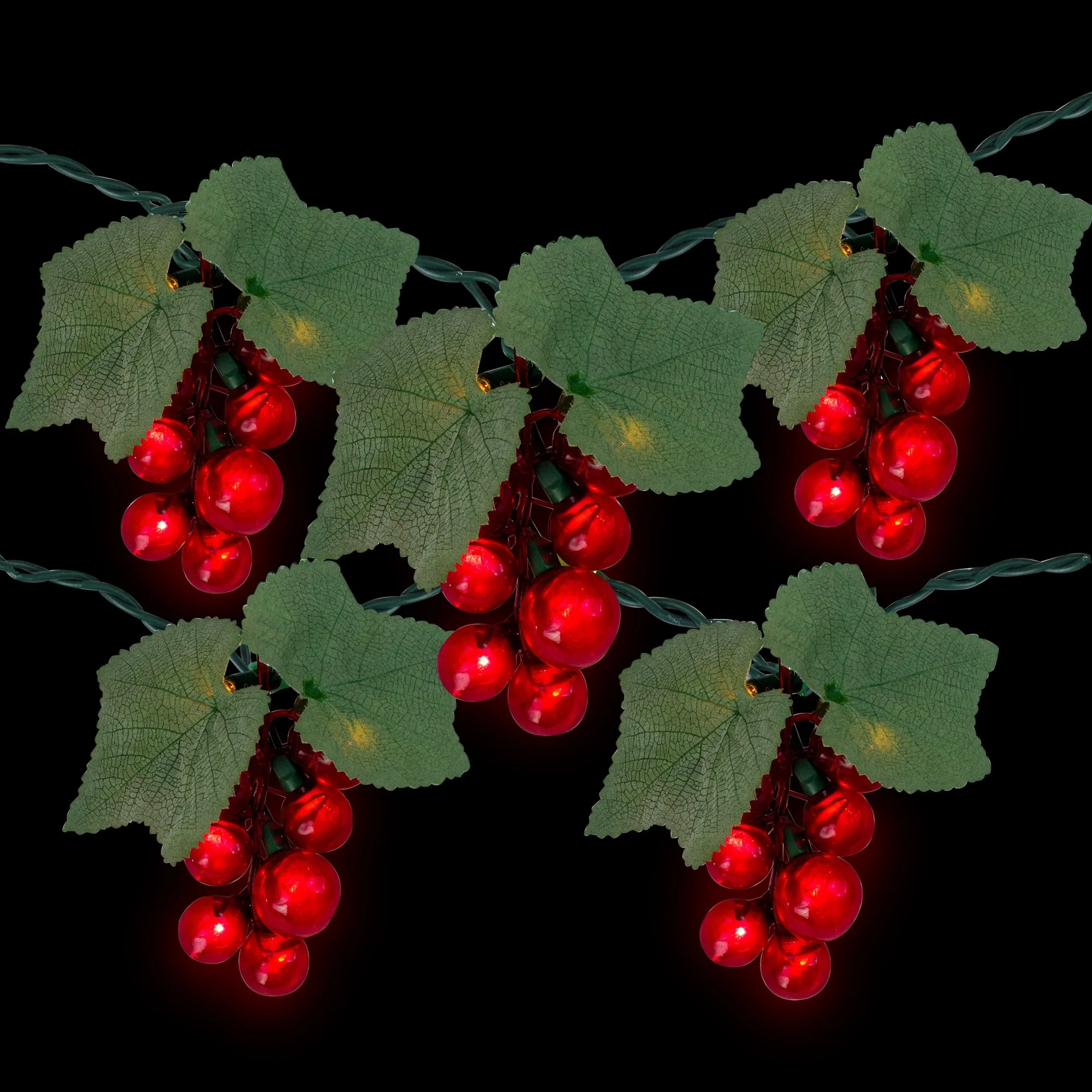 5-Count Red Grape Cluster Outdoor Patio Light Set - 6ft Green Wire