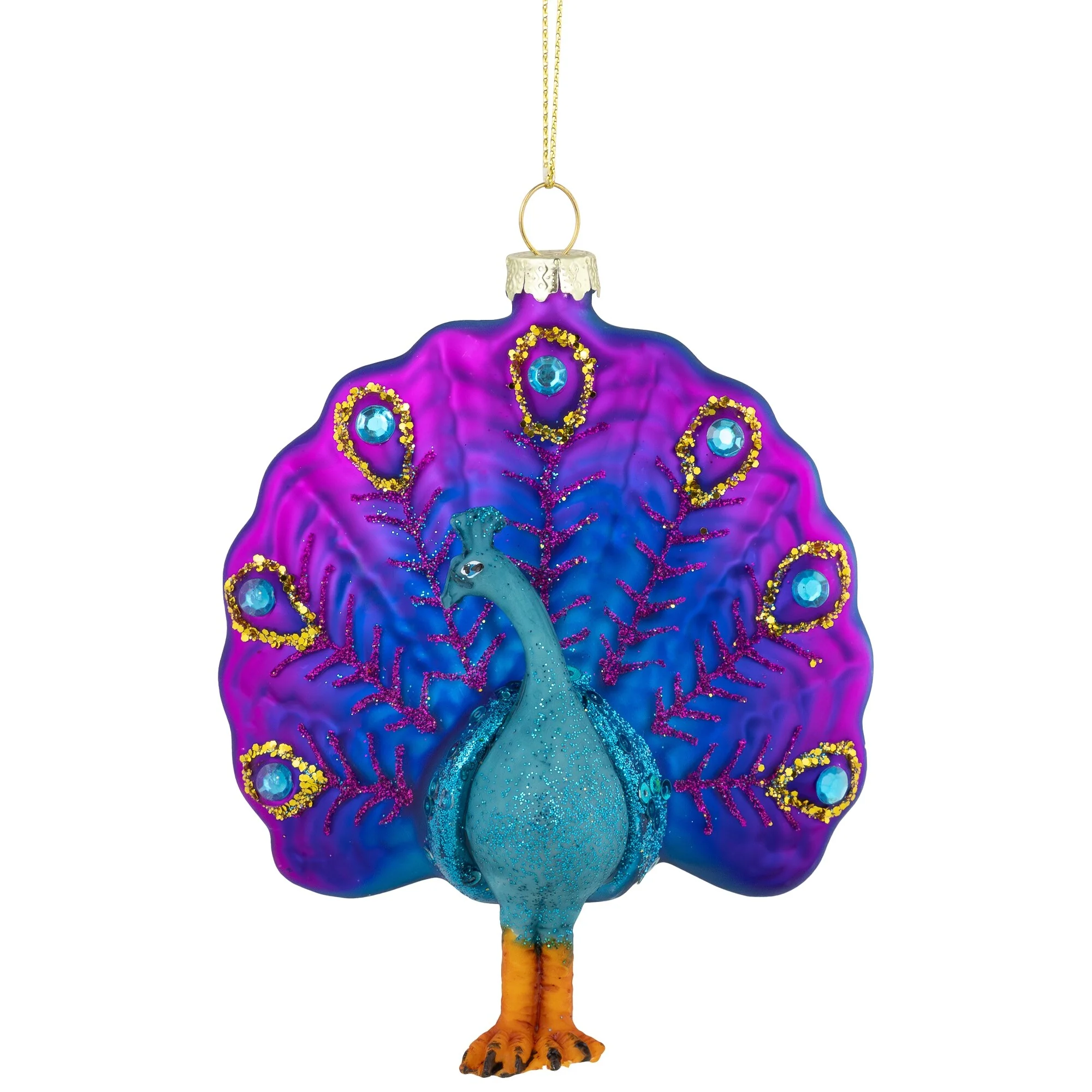 Standing Glittered Peacock Glass Christmas Ornament - 4.75