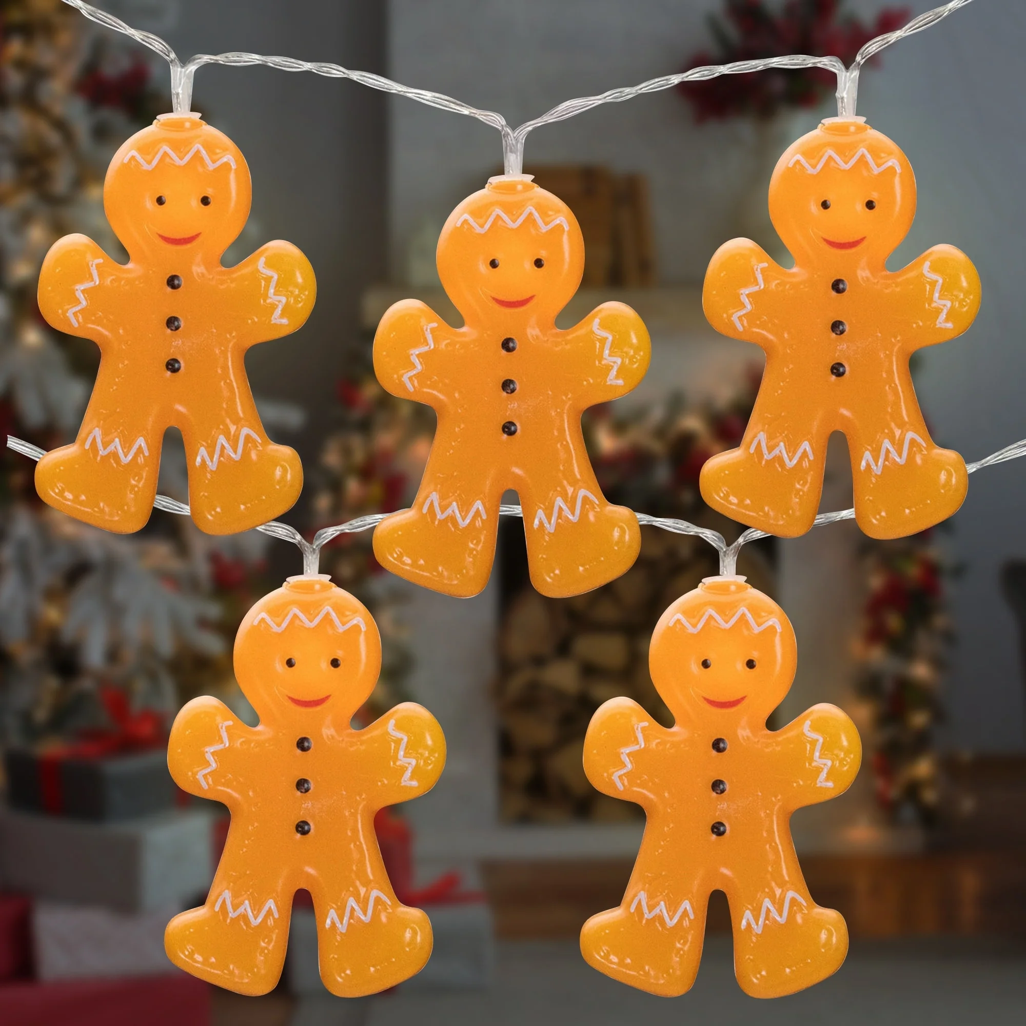 10ct LED Orange Gingerbread Men Christmas Fairy Lights 4ft Copper Wire