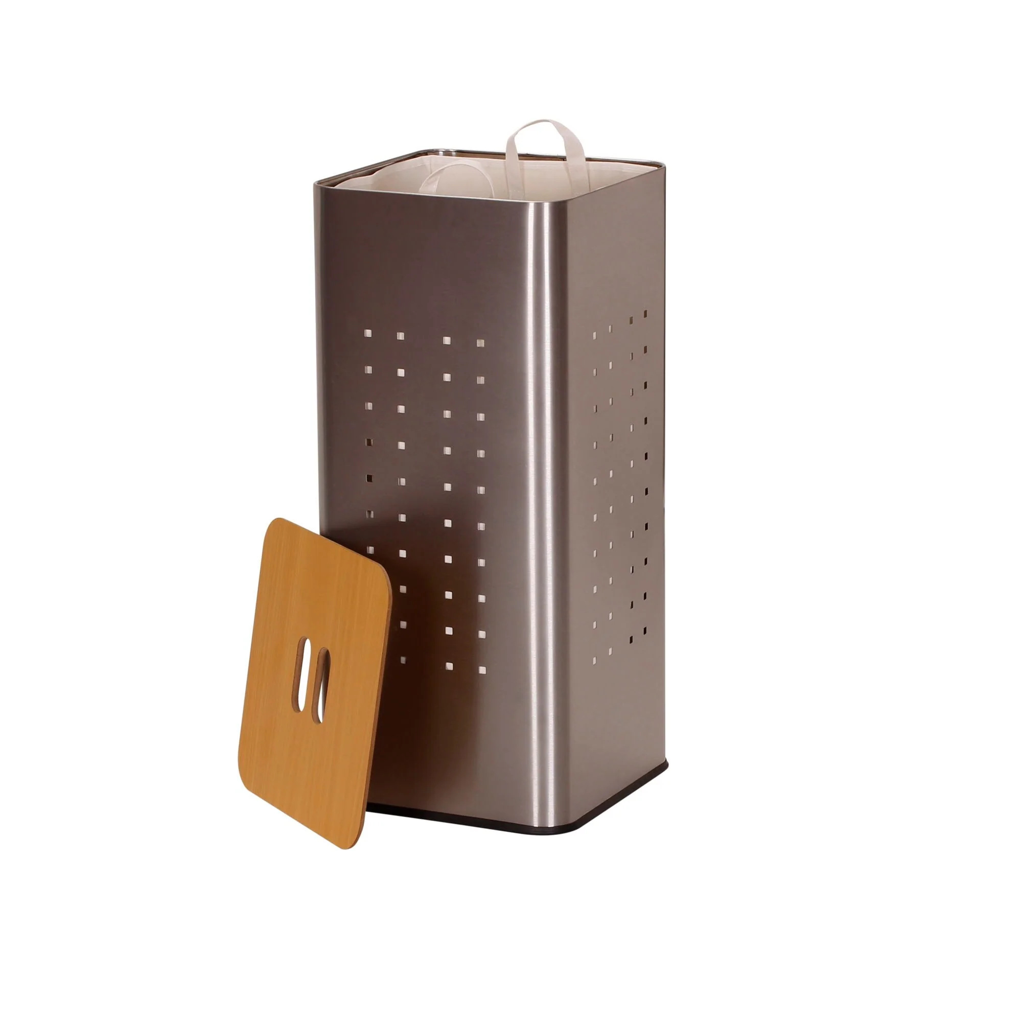 Household Essentials Metal Hamper with Engineered Wooden Lid - 12.3