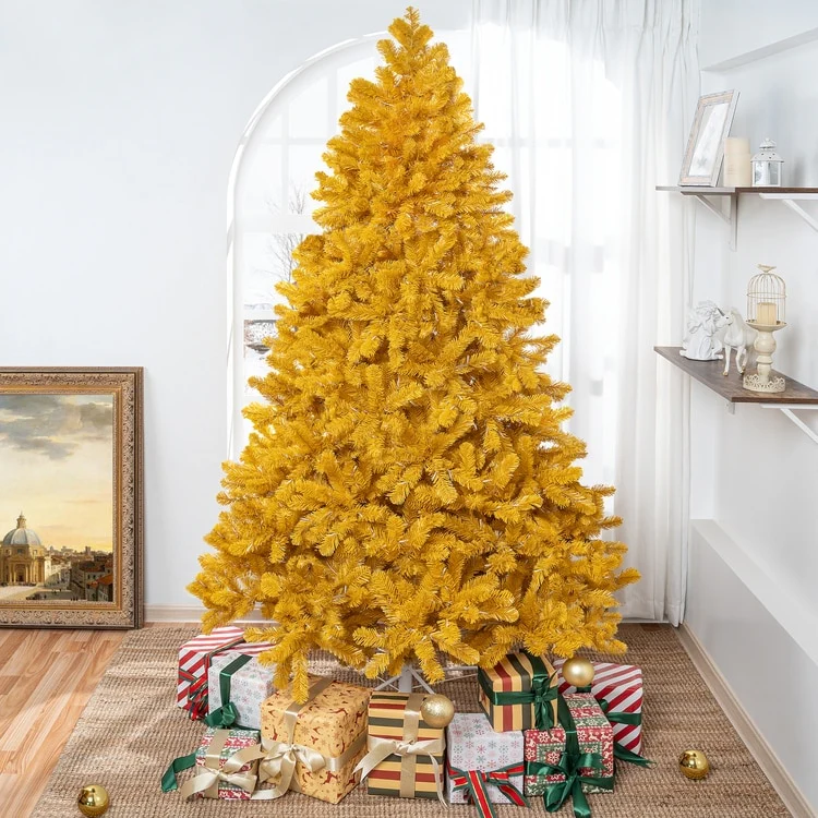 Maria Gold Christmas Tree Prelit, Realistic Artificial Christmas Tree with Lights