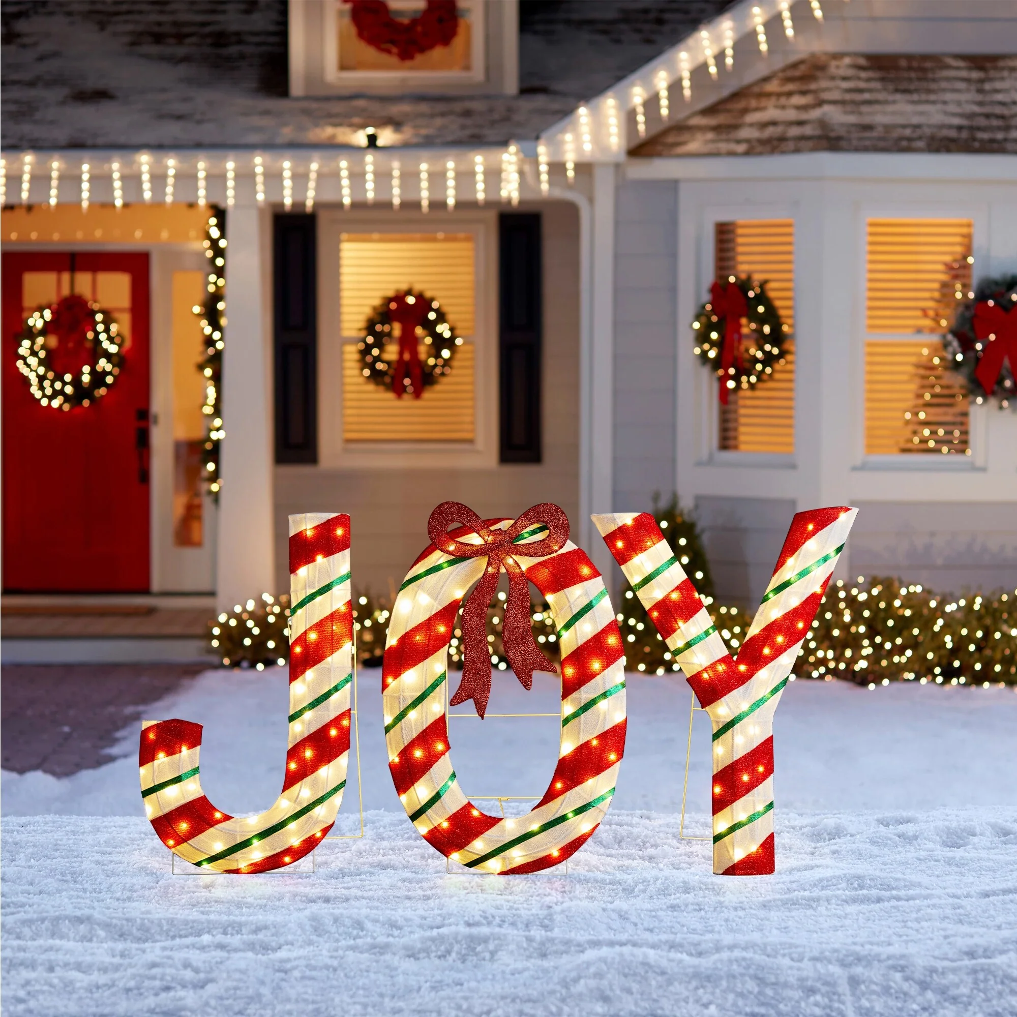 Glitzhome S/3 Christmas 2.5D Fabric Peppermint JOY Lighting Decor