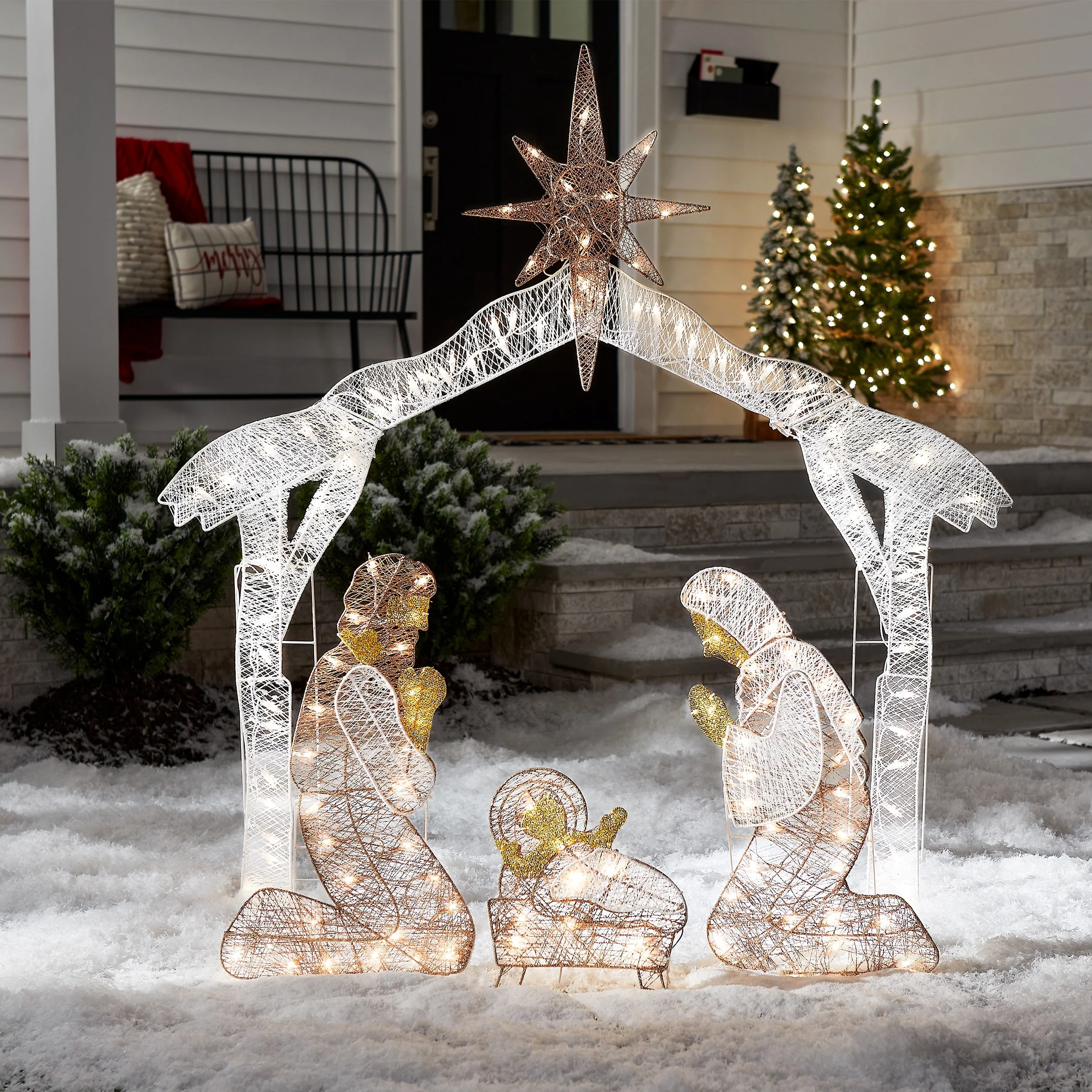 National Tree Company 55 in. Pre-lit Nativity Scene Outdoor Decoration - White - 55 in