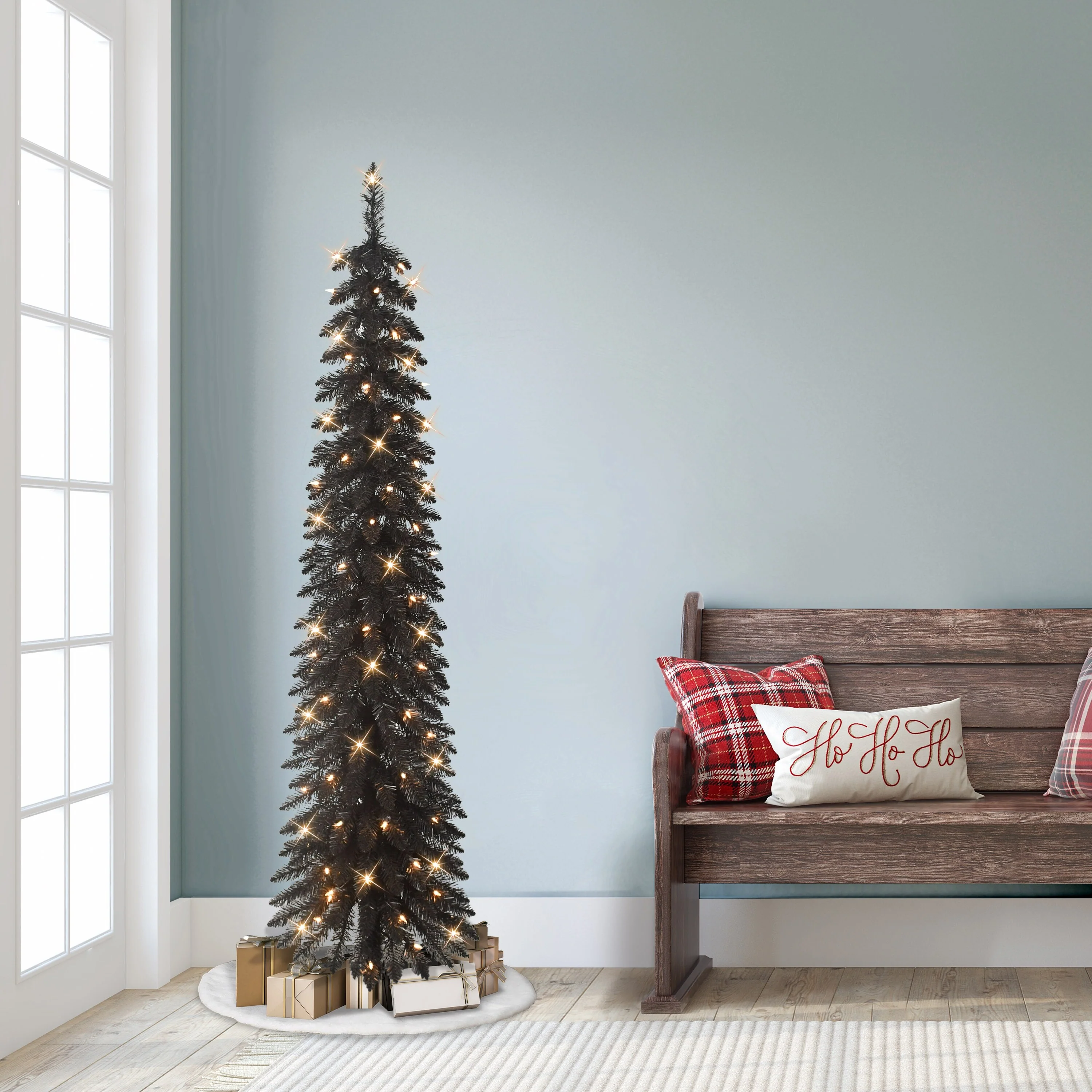 Puleo International 6' Pre-Lit Artificial Black Alpine Pencil Tree