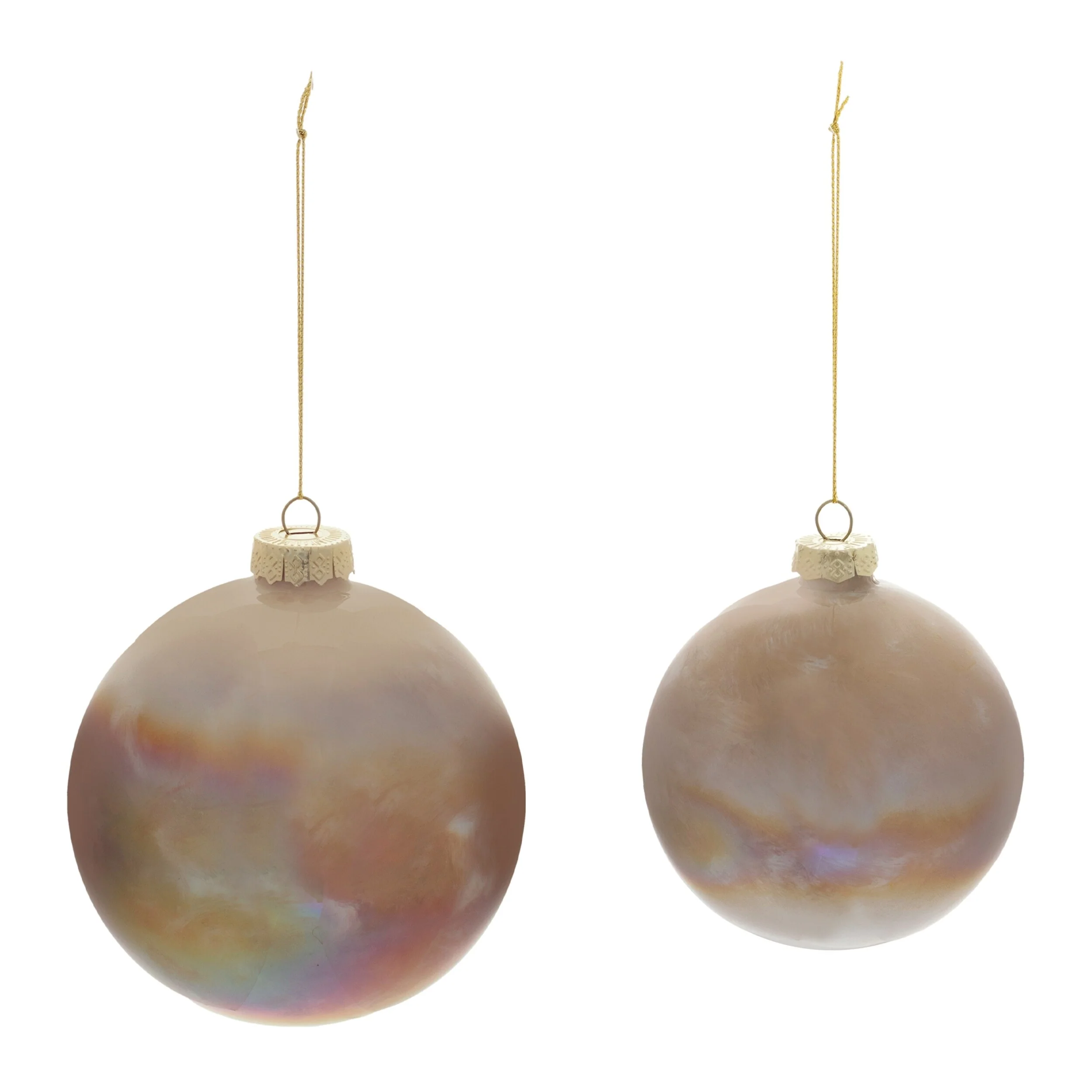 Brown Glass Iridescent Frosted Ball Ornaments Set of 4 with Gold Hangers - 4.5” x 4.5” x 4.5” (L x W x H)