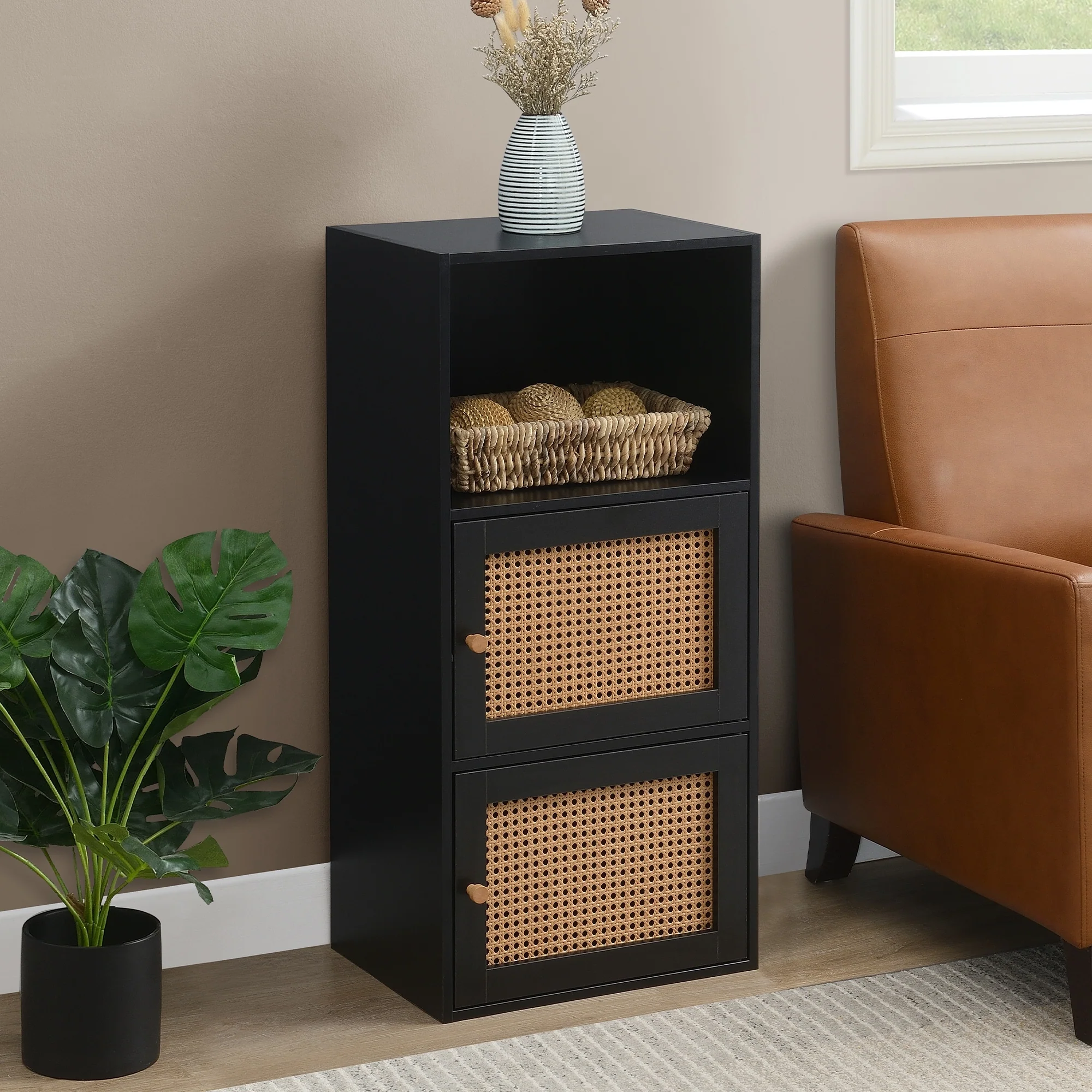 Convenience Concepts Xtra Storage Boho Weave 2 Door Cabinet with Shelf