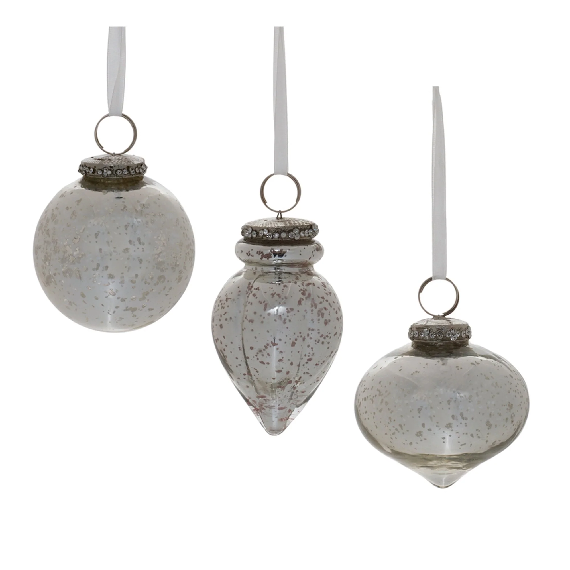 Set of 6 Grey Silver Glass Ornaments for Christmas Tree - 2.5