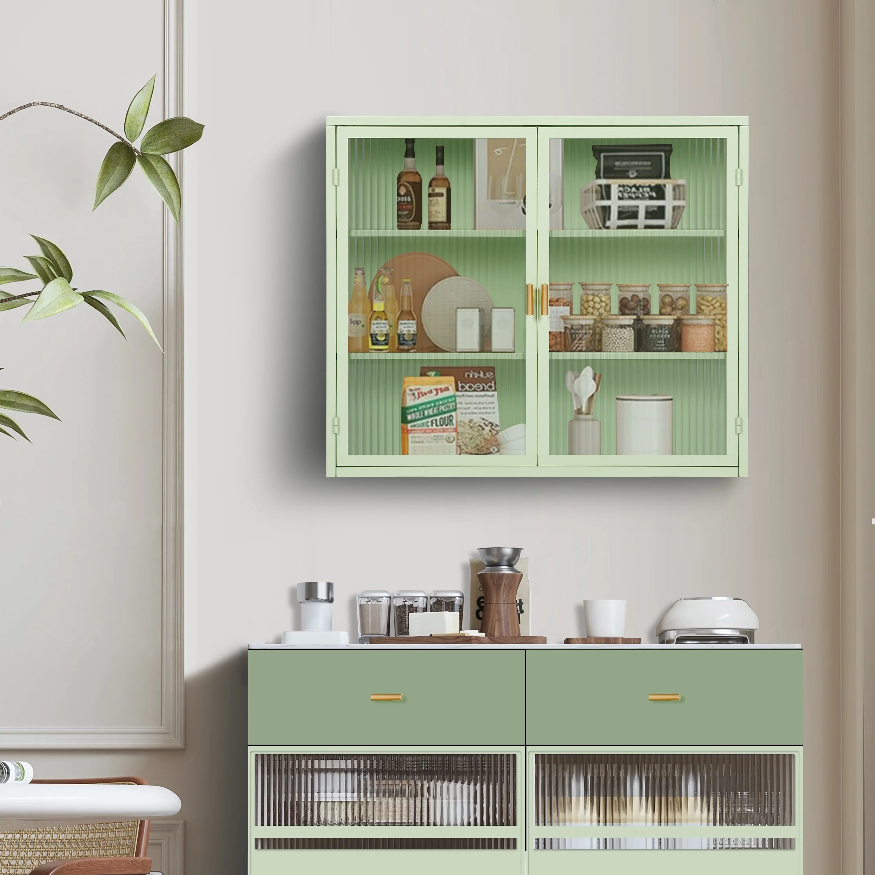 Retro Style Glass Door Wall Cabinet