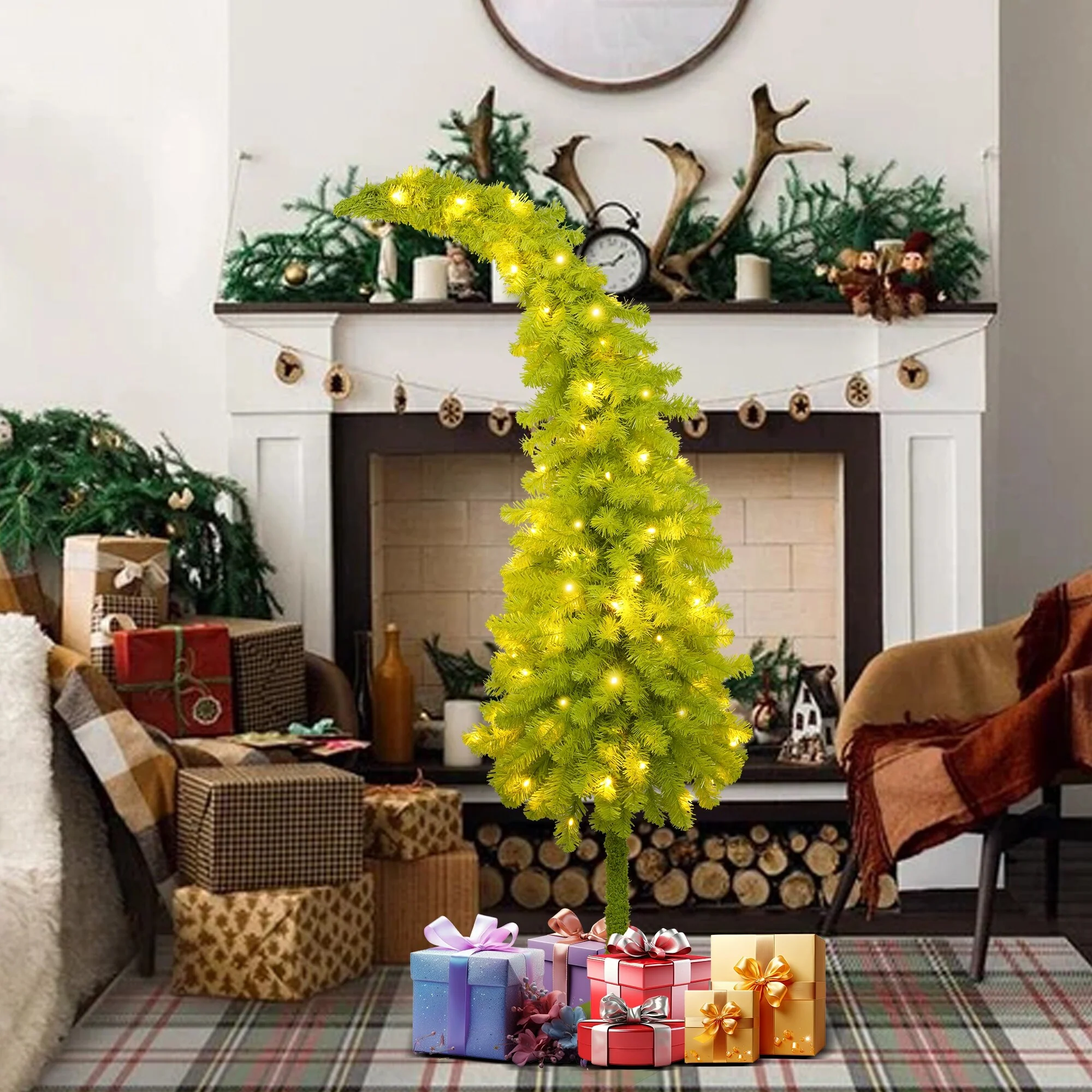 5FT Artificial Santa Hat Christmas Tree with 100 LED Lights, 400 PVC Branches for Home or Office Holiday Decor