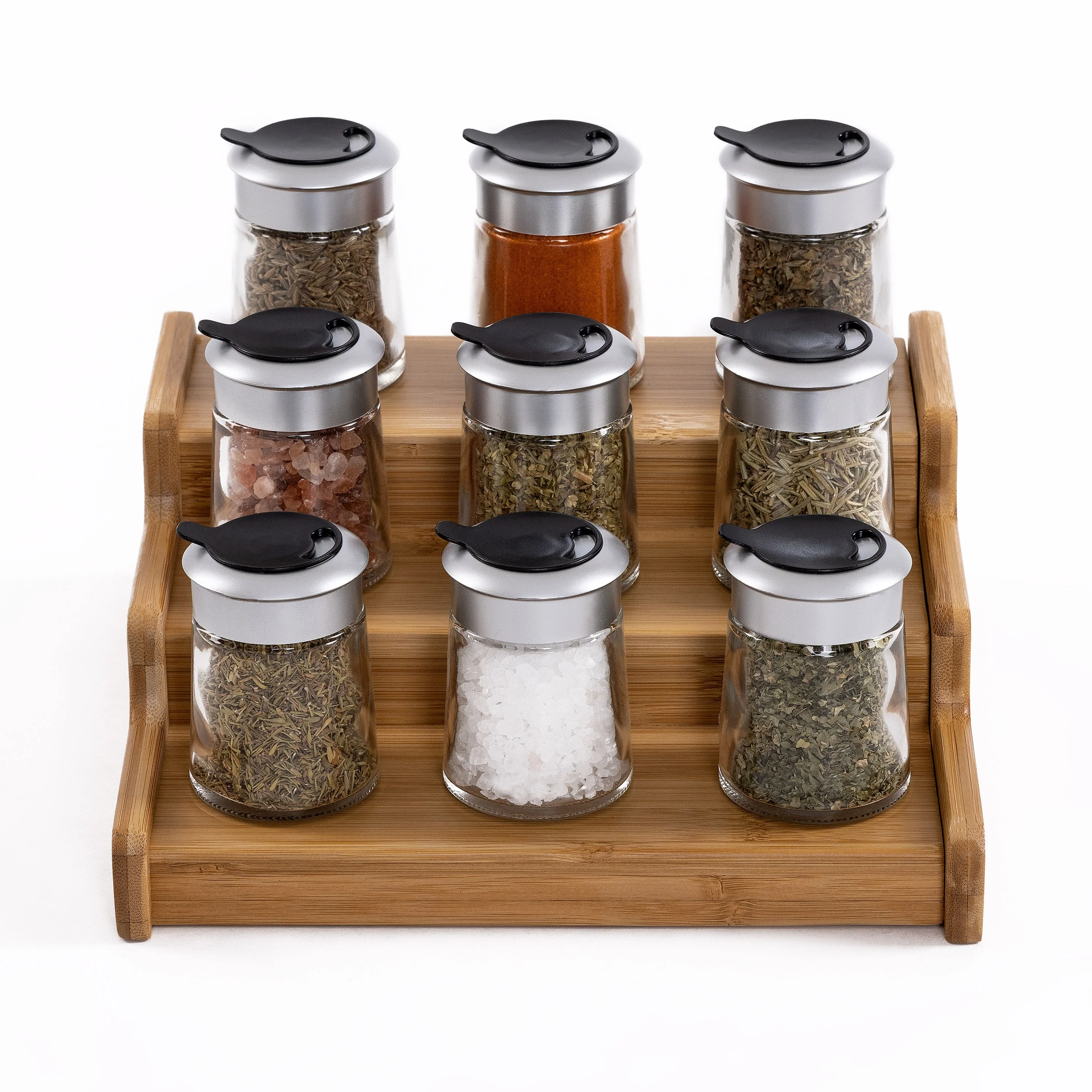 Seville Classics 3-Tier Expandable Bamboo Spice Rack Step Shelf Cabinet Organizer