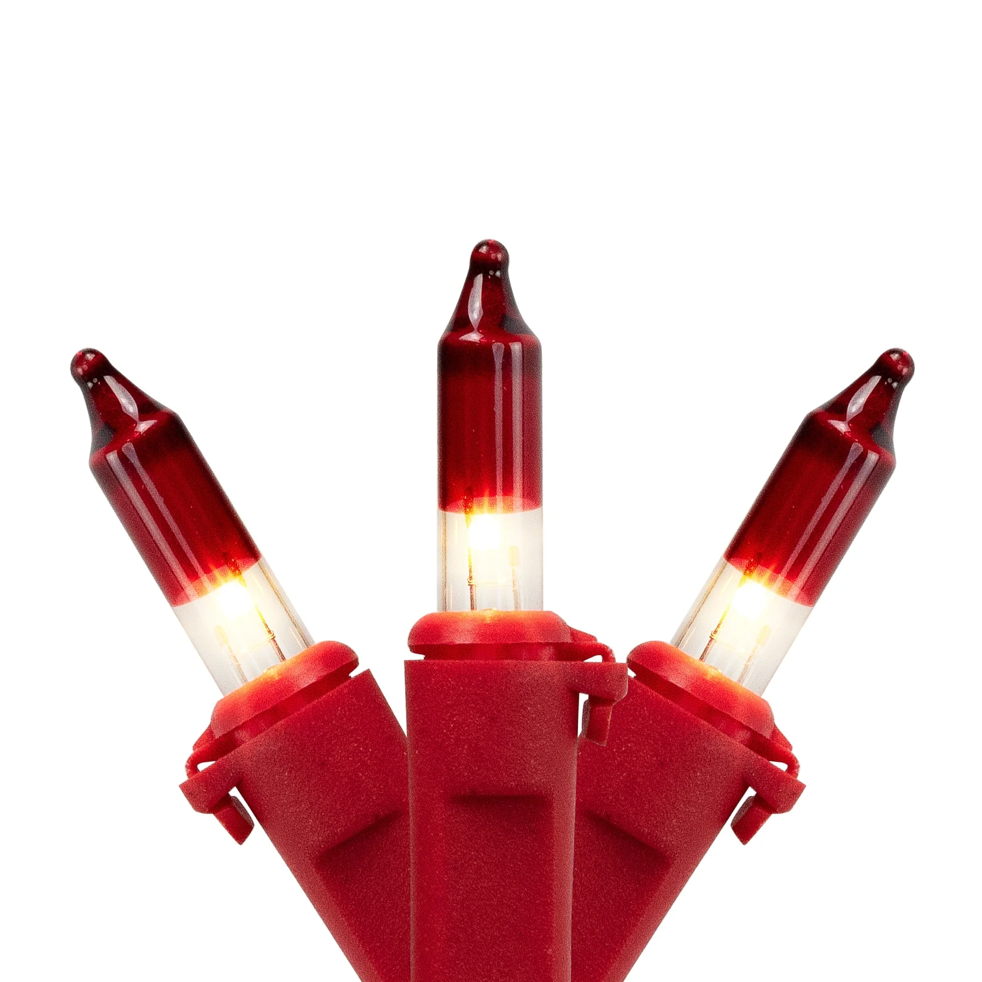Mini Christmas Light Set- Clear with Red Tips - 10' Red Wire - 50ct