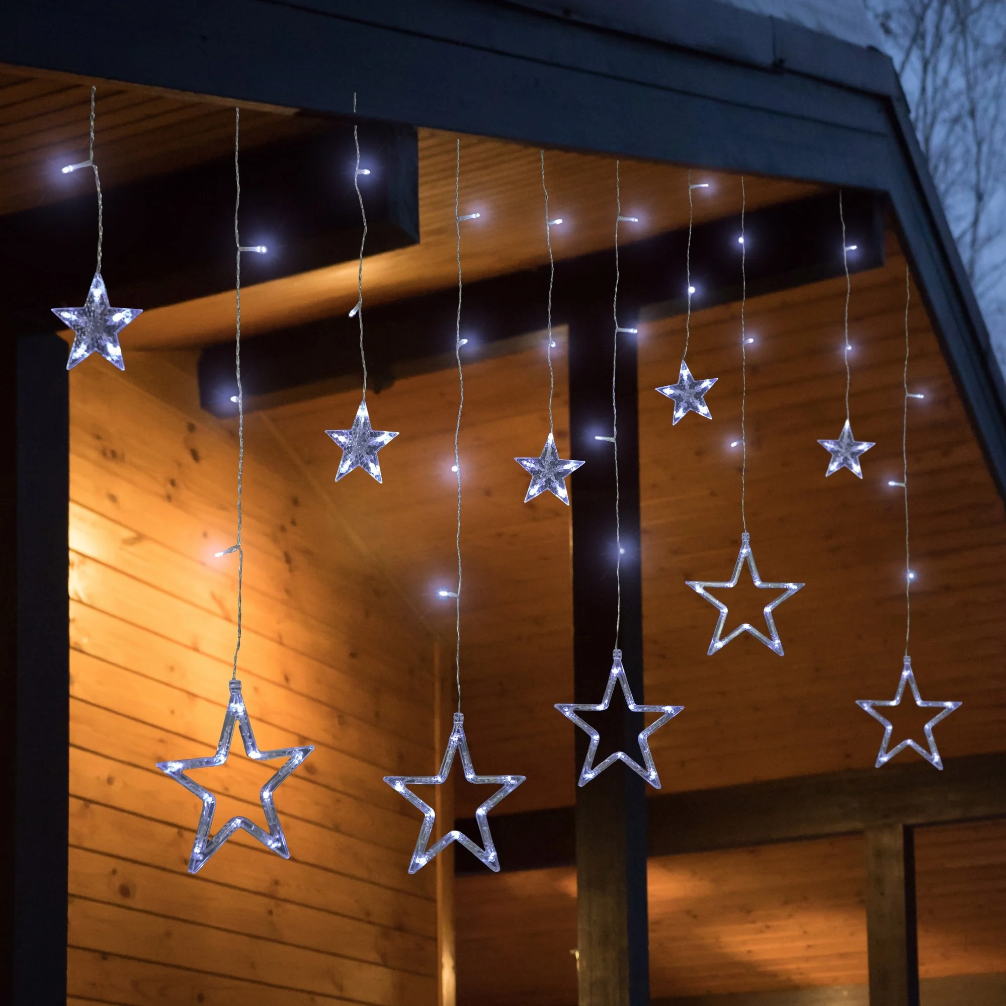 138 ct Christmas Stars Icicle Lights Pure White LED 8.25' Clear Wire