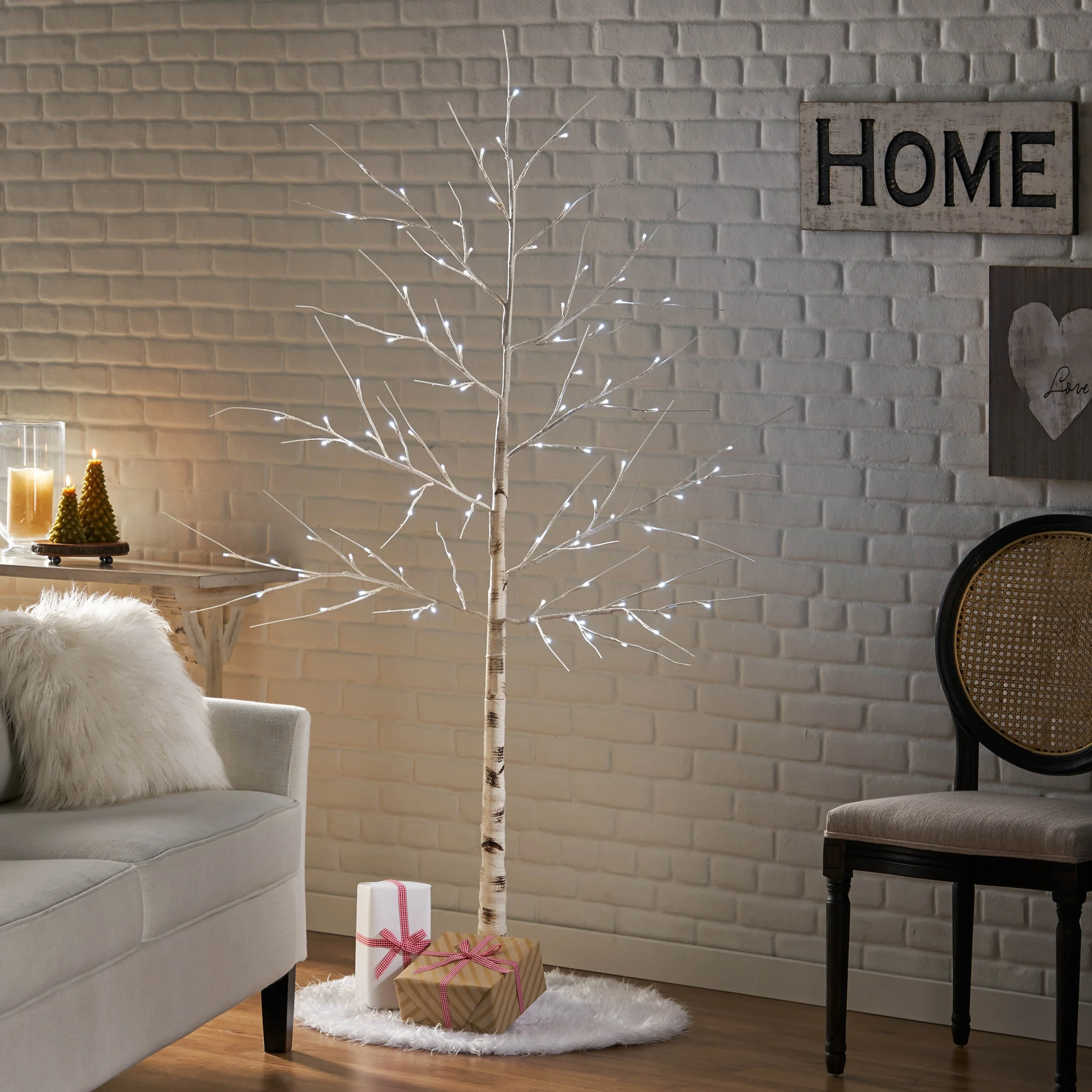 6FT Artificial Birch Tree with White LED Lights, Energy-Efficient Decor for Indoors