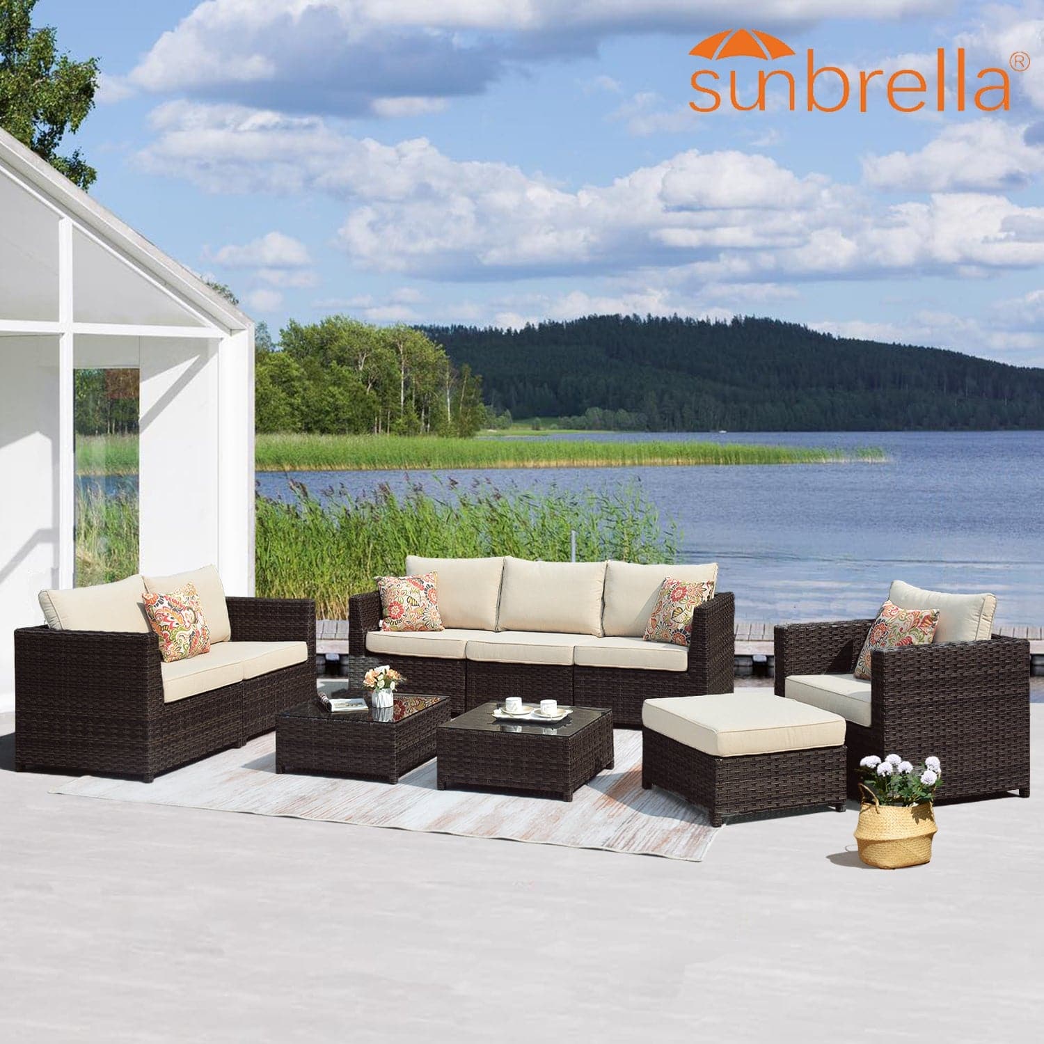 Ovios Patio Conversation Set Bigger Size Sunbrella 9-Piece, King Series, Fully Assembled