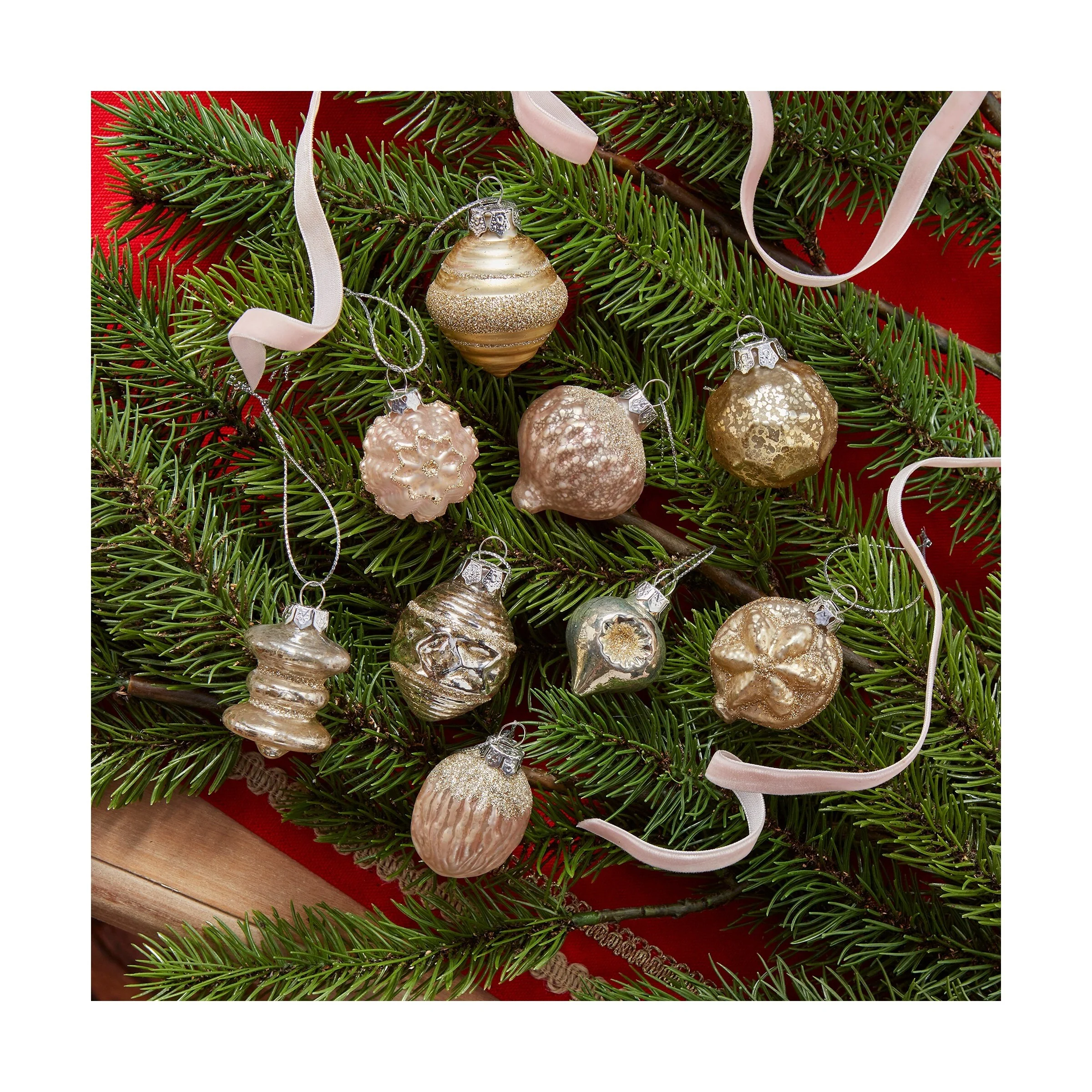 Vintage Ornaments Box Set Of 9 W/Rib