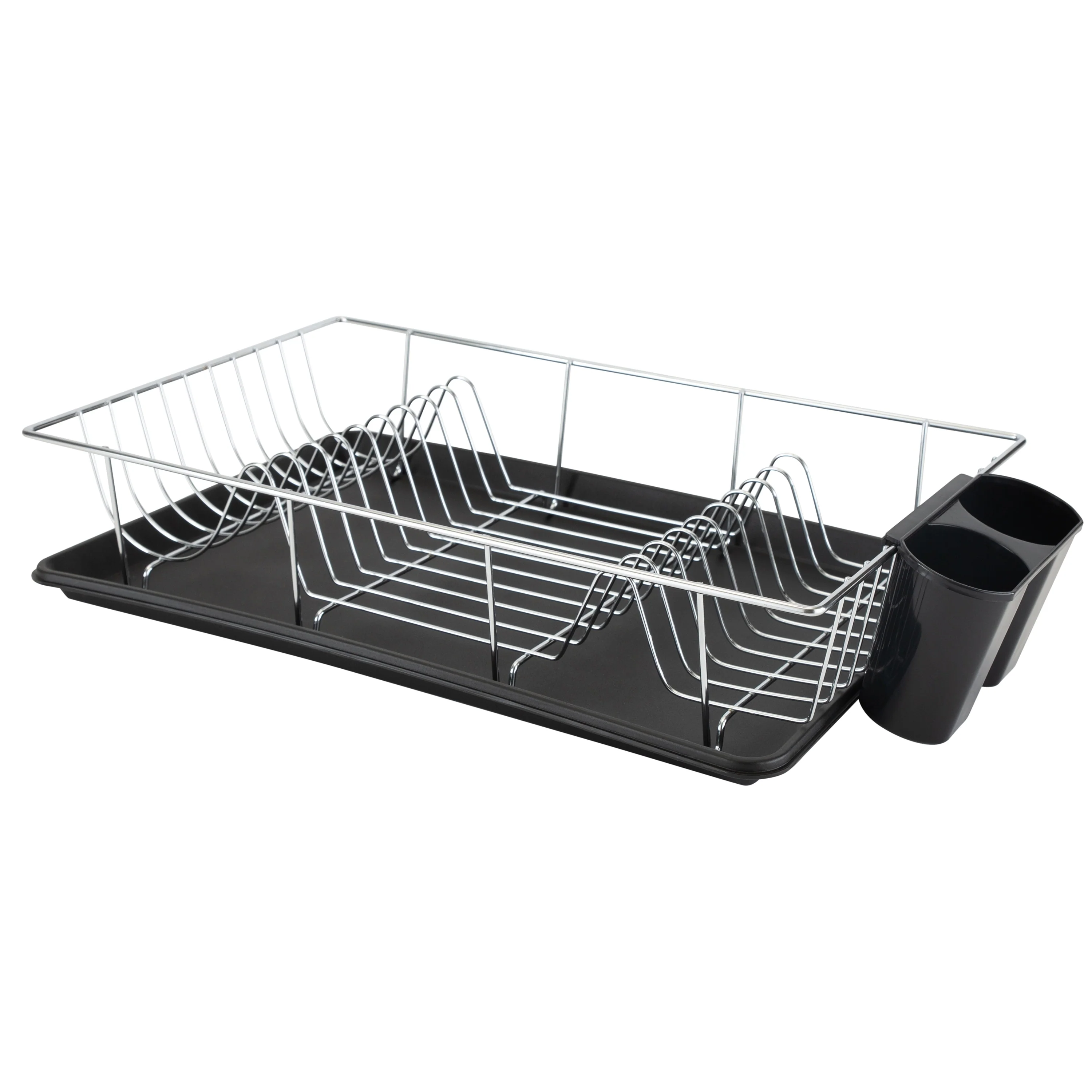Simply Kitchen Details Chrome and Black Iron 3-piece Dish Rack With Tray - 19