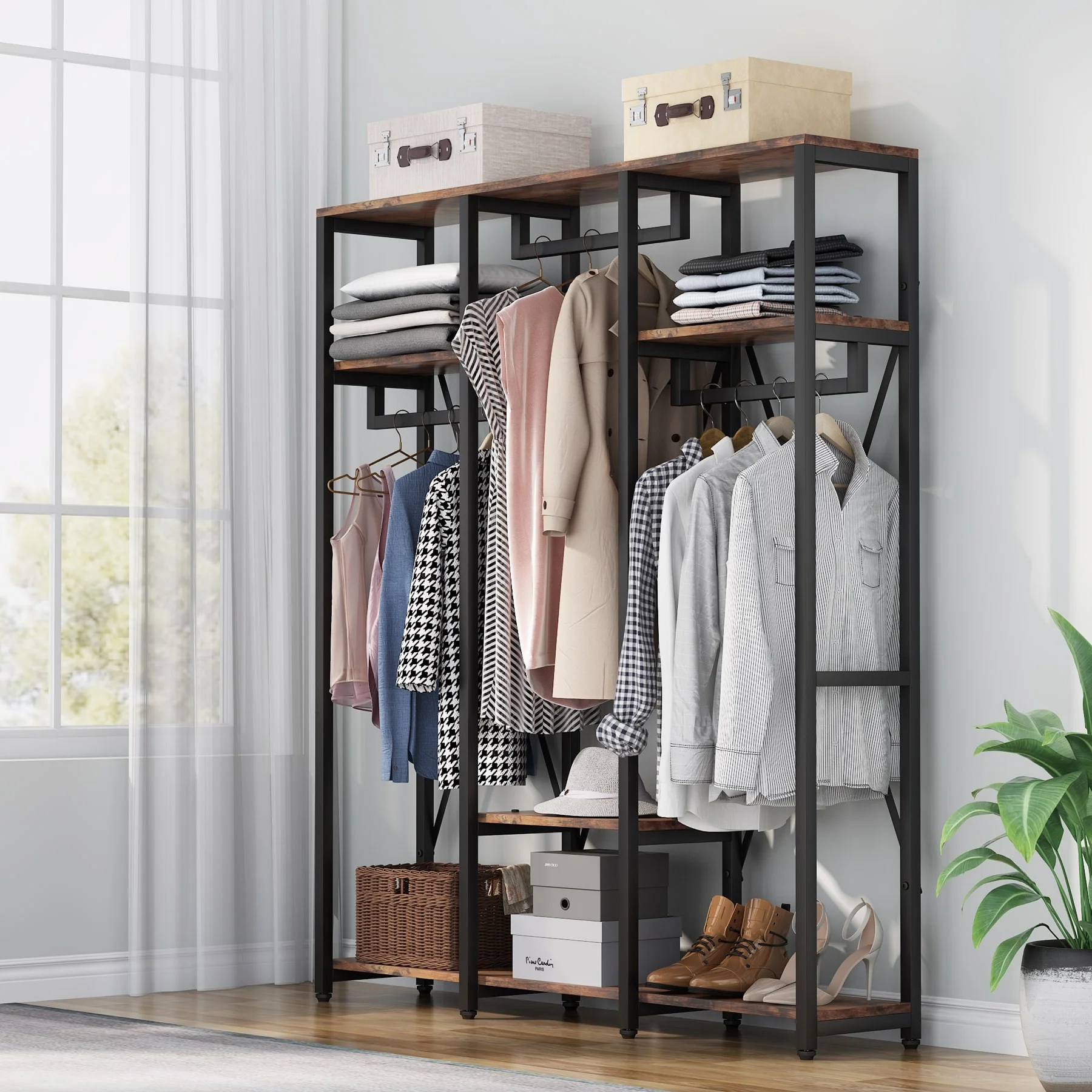 Tribesigns FreeStanding Closet Organizer, 3 Rod Garment Rack