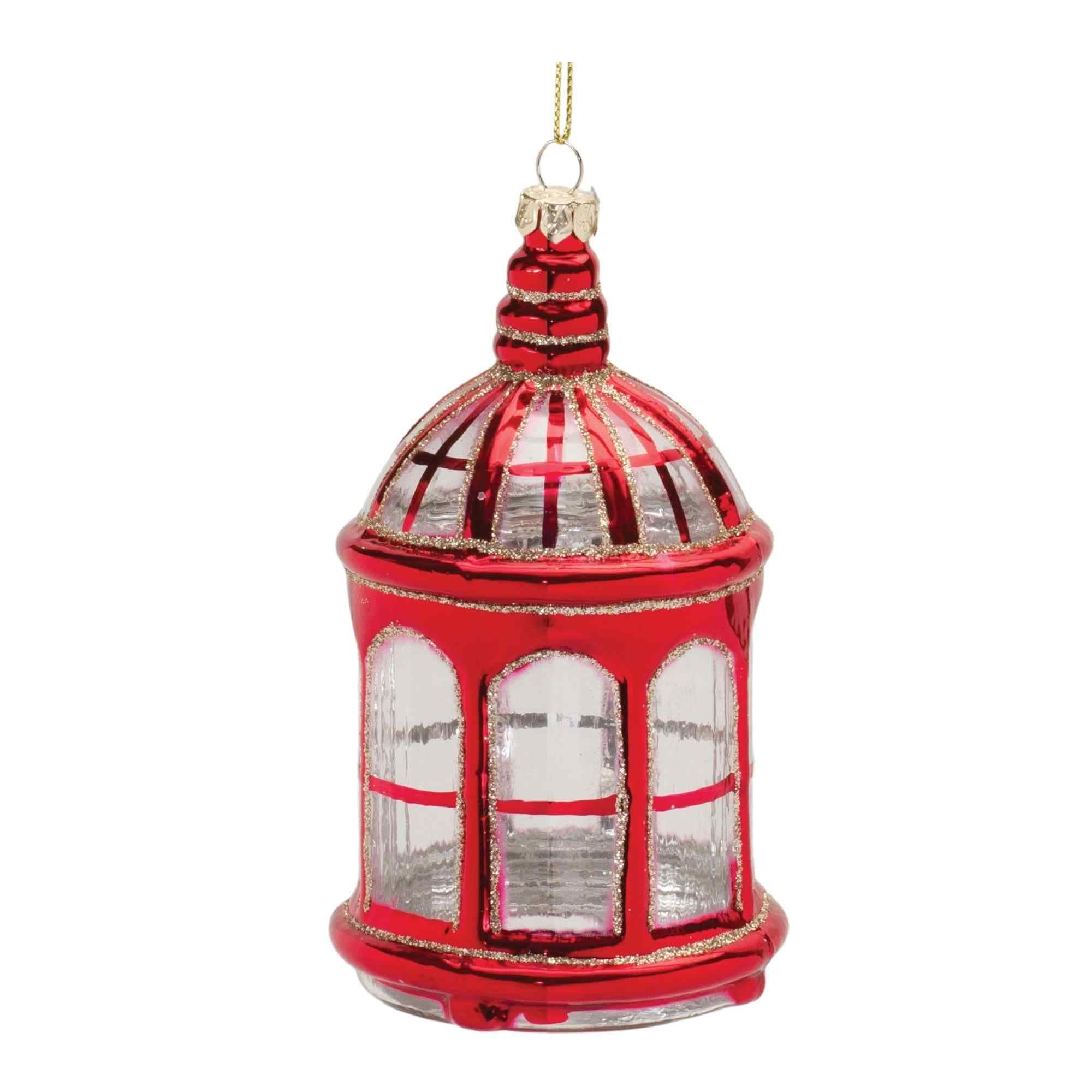 Set of 6 Red Lantern Glass Christmas Ornaments 5.5