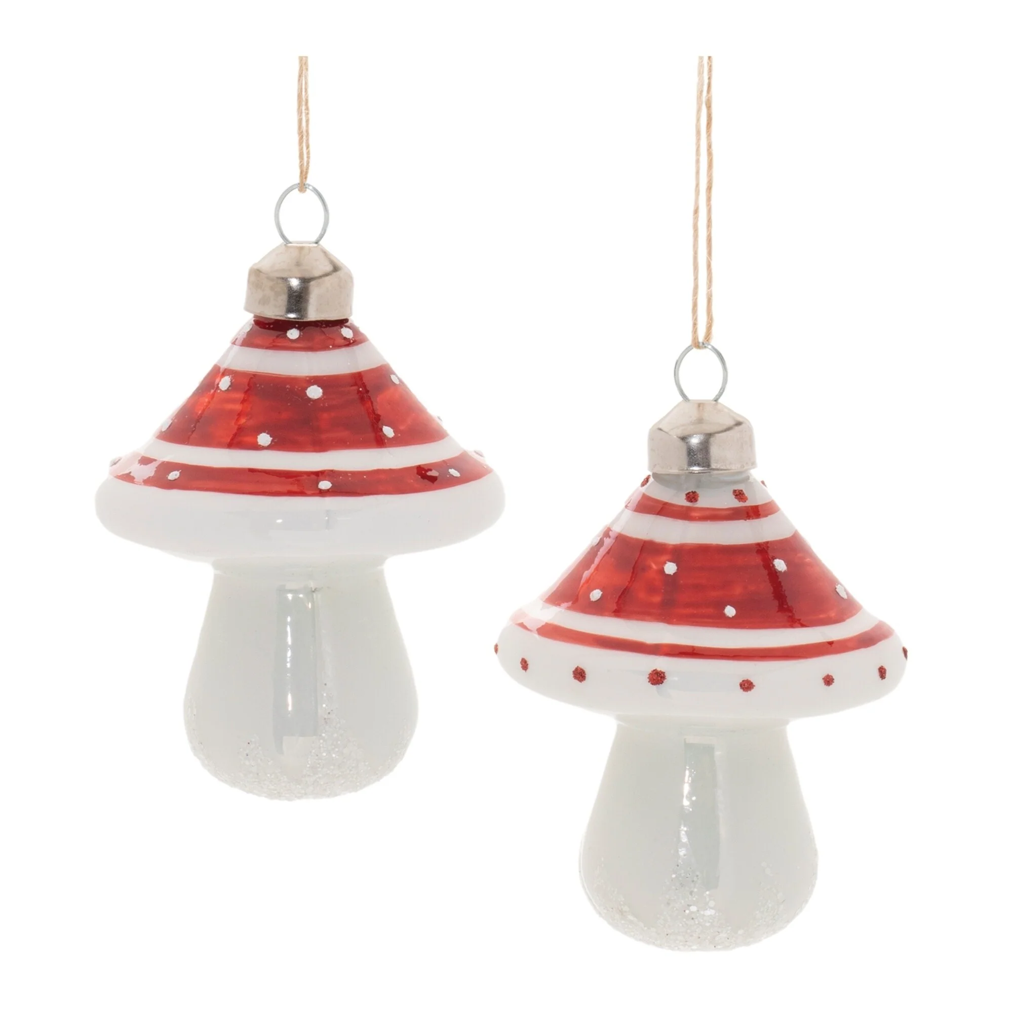 Glittered Mushroom Glass Christmas Ornaments - 3