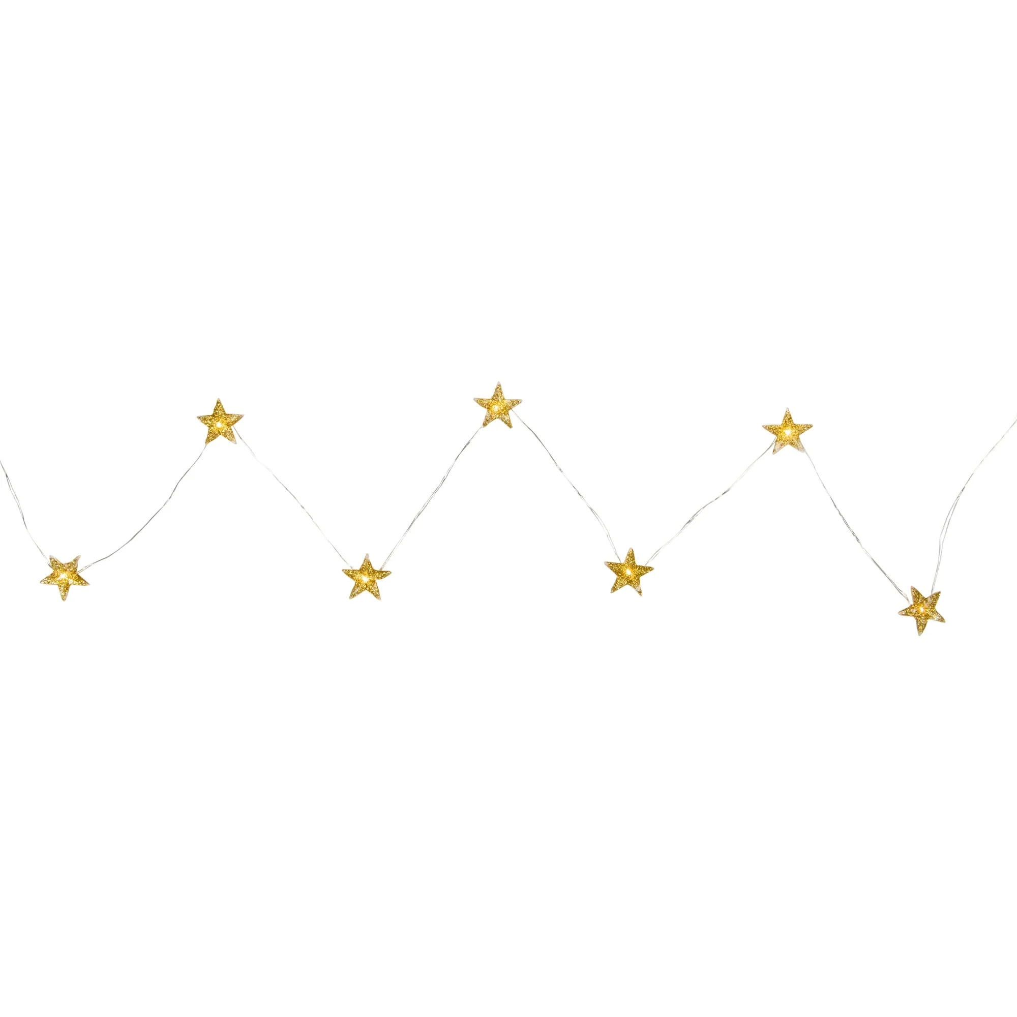 Battery Operated Star Christmas Light Set - Warm White LED - 6.5' Silver Wire - 20ct