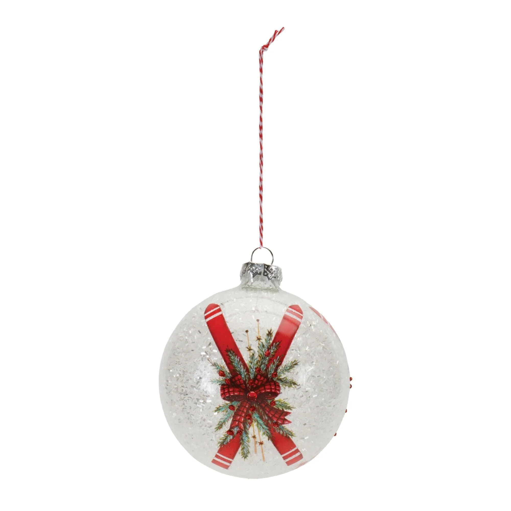 Ski and Bow Glass Christmas Ball Ornaments - 5