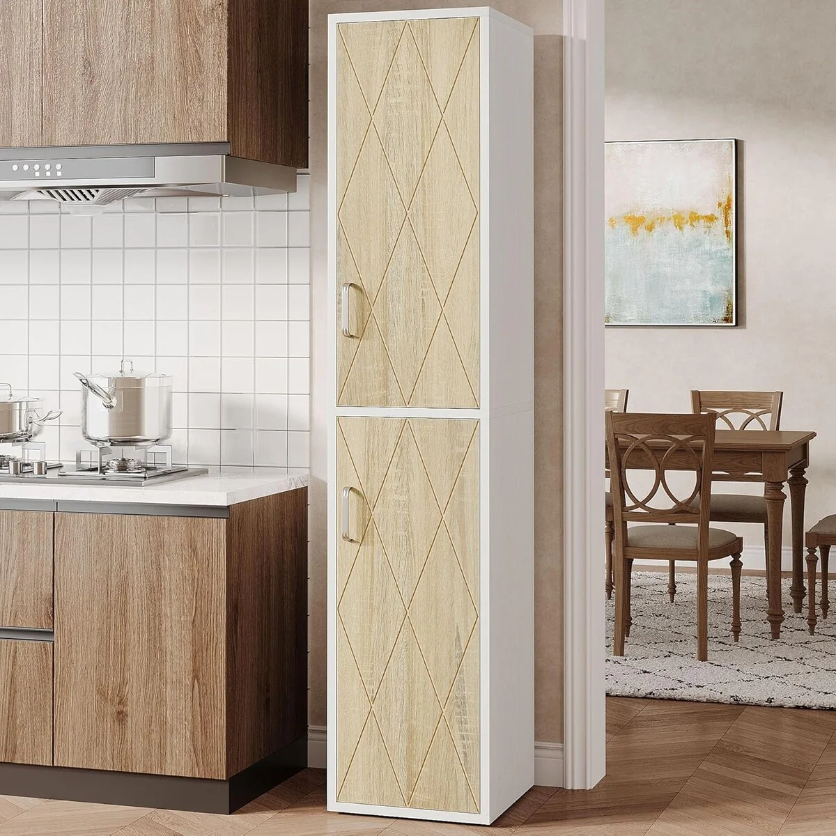 75.39-Inch Wood Storage Cabinet, Tall Floor Cabinet with 2 Doors and 6 Shelves