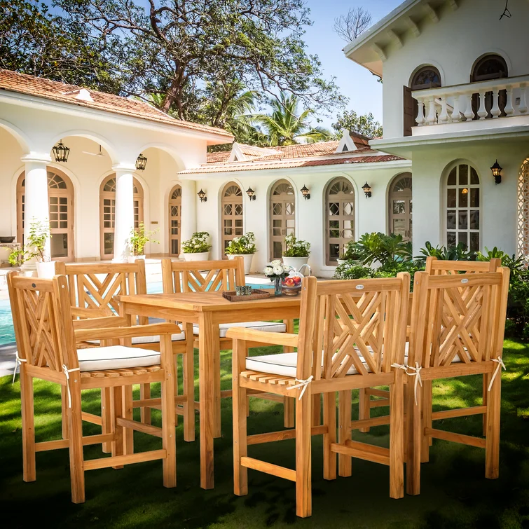 6 - Person Rectangular Teak Outdoor Dining Set with Cushions