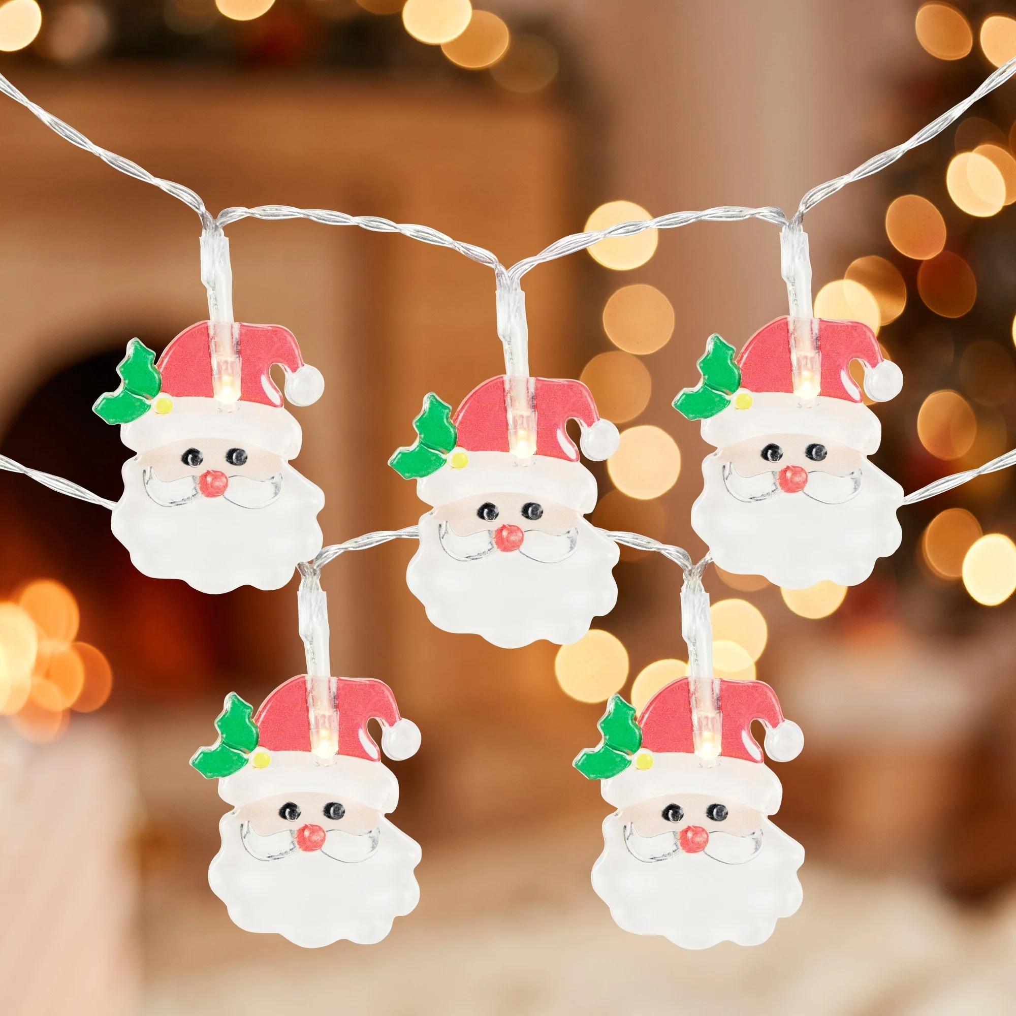 10-Count LED Santa Claus Micro Christmas Light Set 4.5ft, Clear Wire