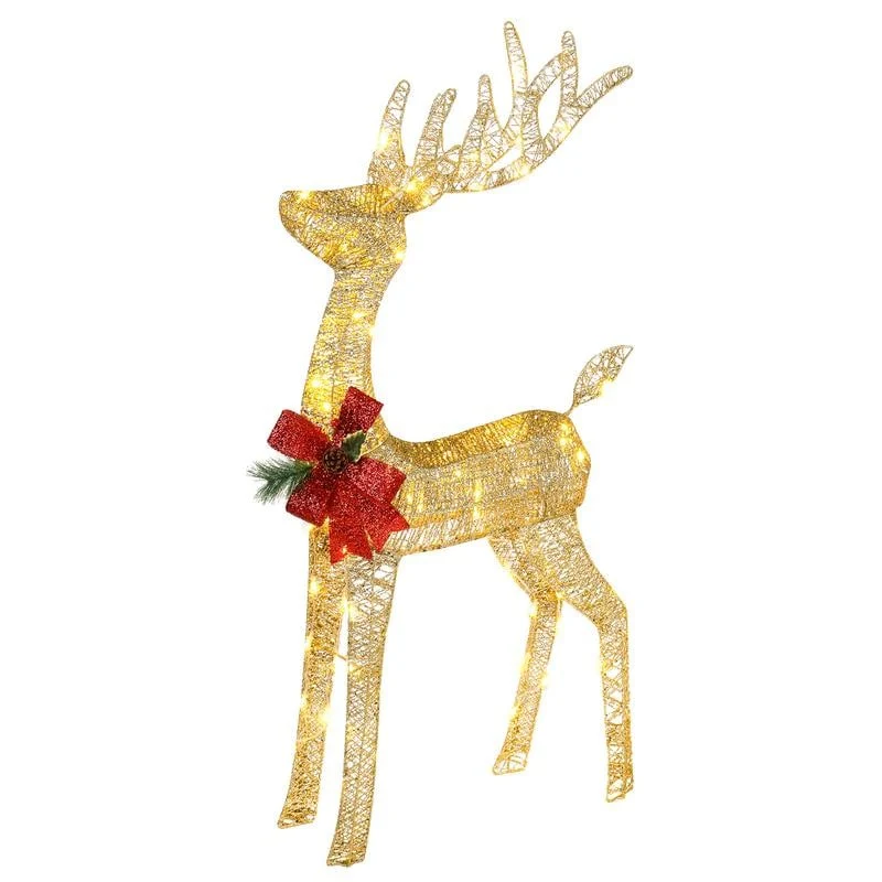 Lighted Christmas Reindeer Outdoor Decorations with Pre-lit 180 LED Lights - Gold