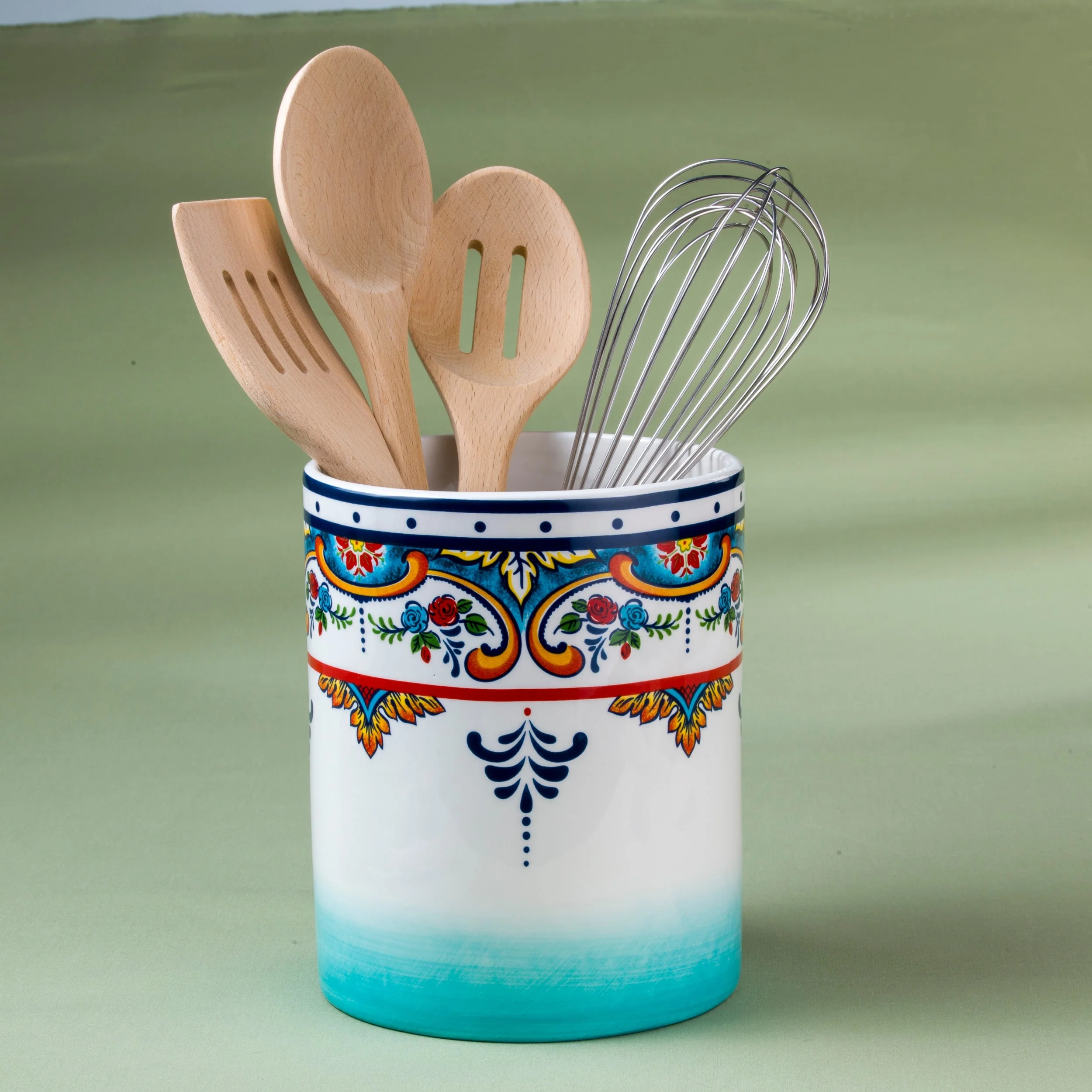 Euro Ceramica Zanzibar Ceramic Utensil Crock - 5.71 in. x 5.71 in. x 7.48 in.