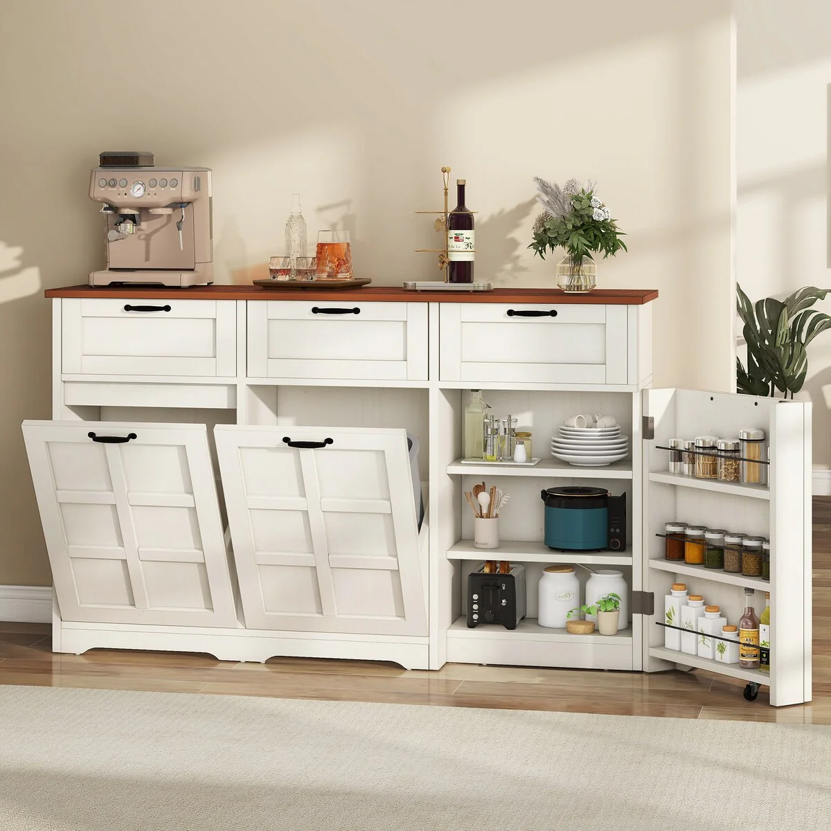 Kitchen Island With Double Tilt Out Trash Can Cabinet