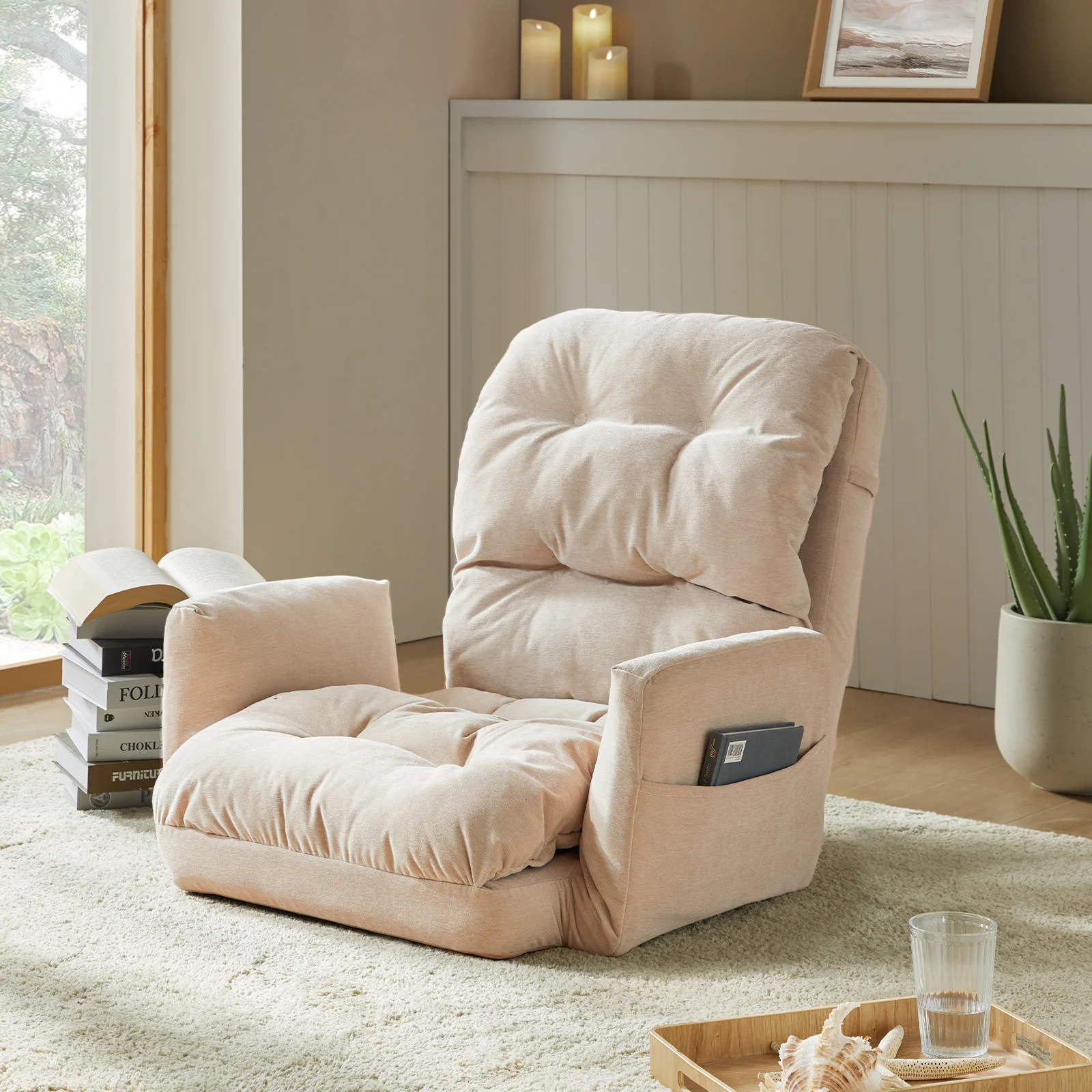 Faustus Reclining Floor Chair with Storage Armrest