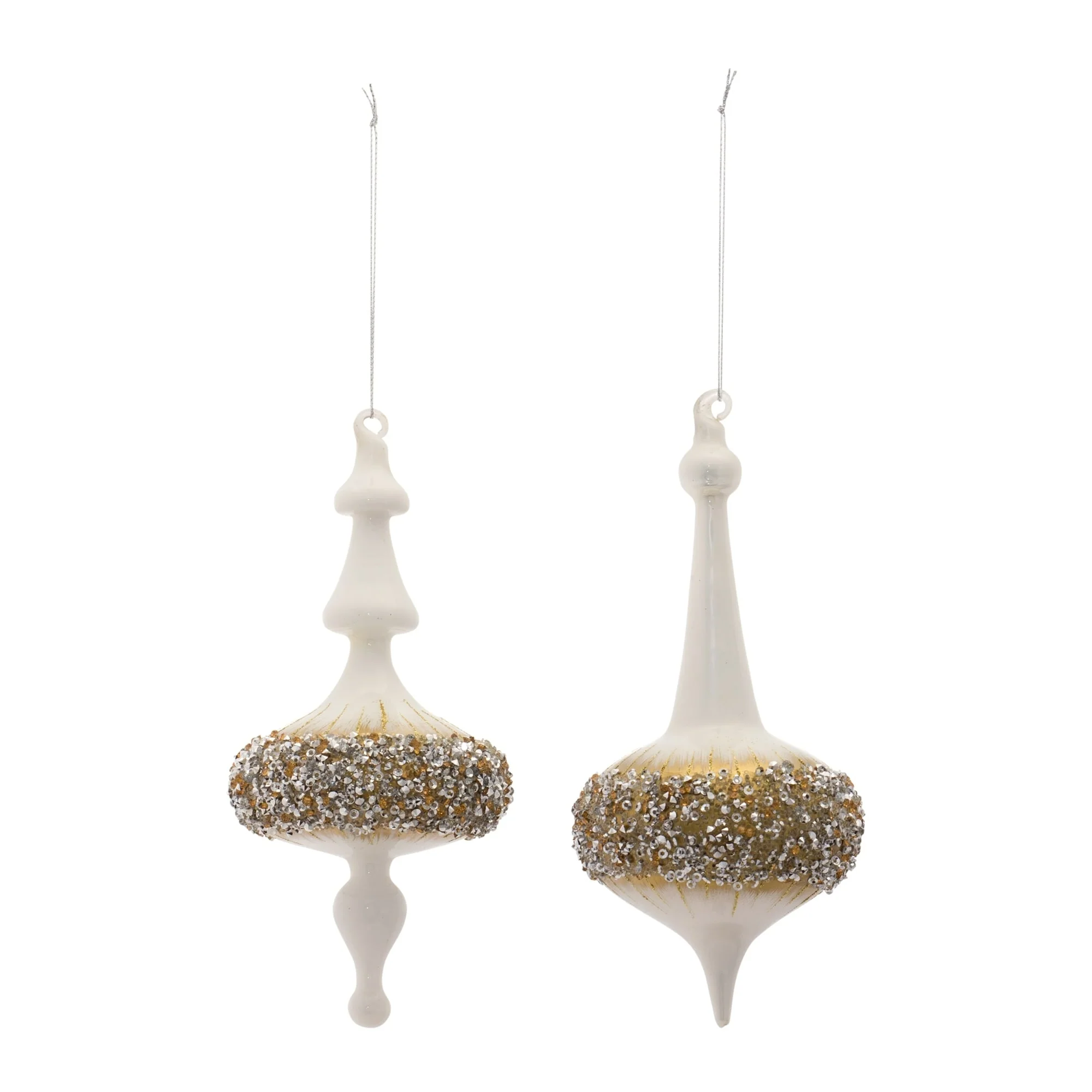 6ct White and Gold Finial Drop with Bead Christmas Ornaments 8.25