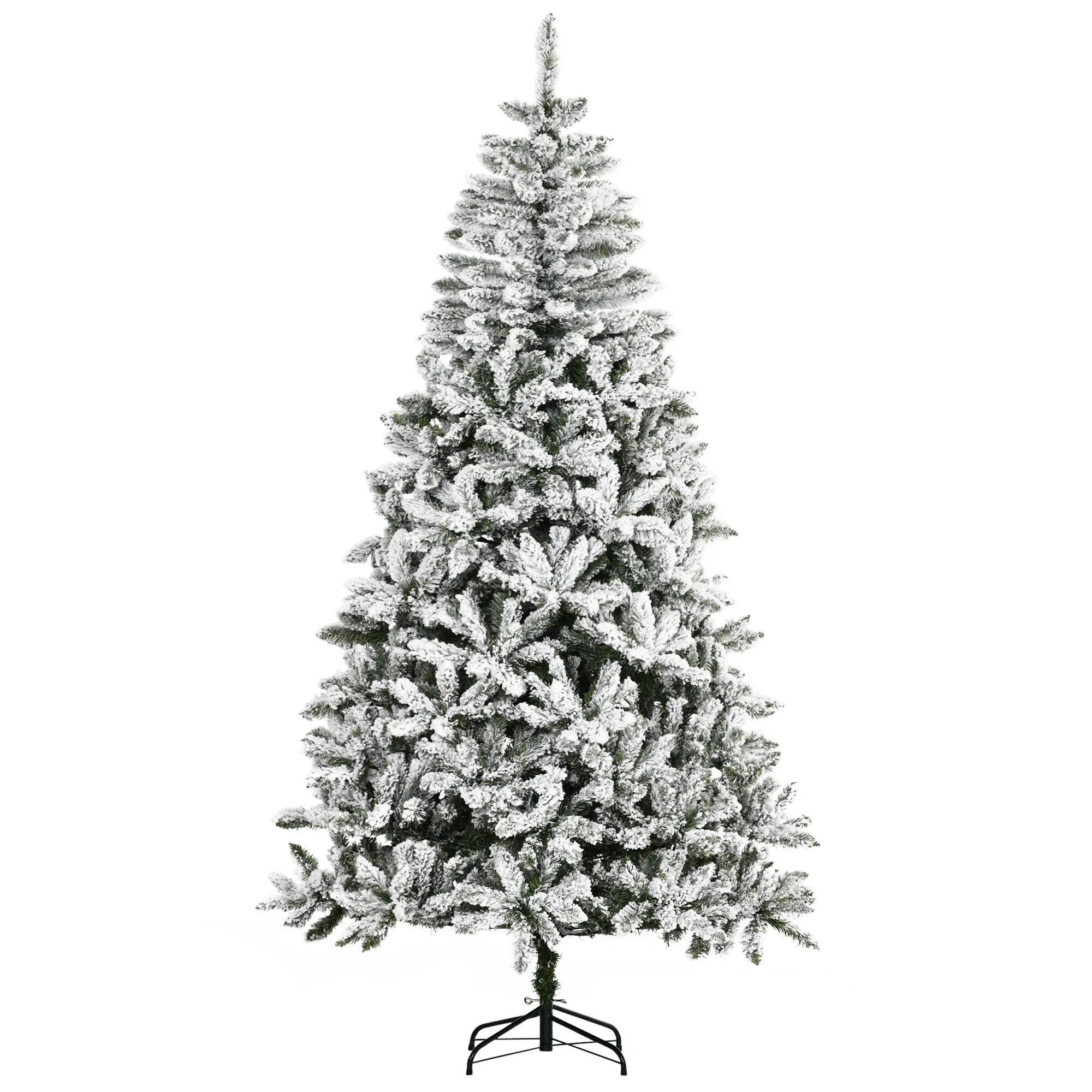 Tall Unlit Snow Flocked Pine Artificial Christmas Tree With Realistic Branches, Green