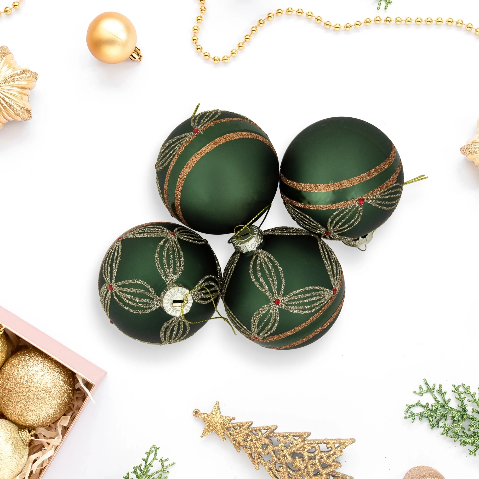 Holly Berry Christmas Glass Ball Ornaments - 3