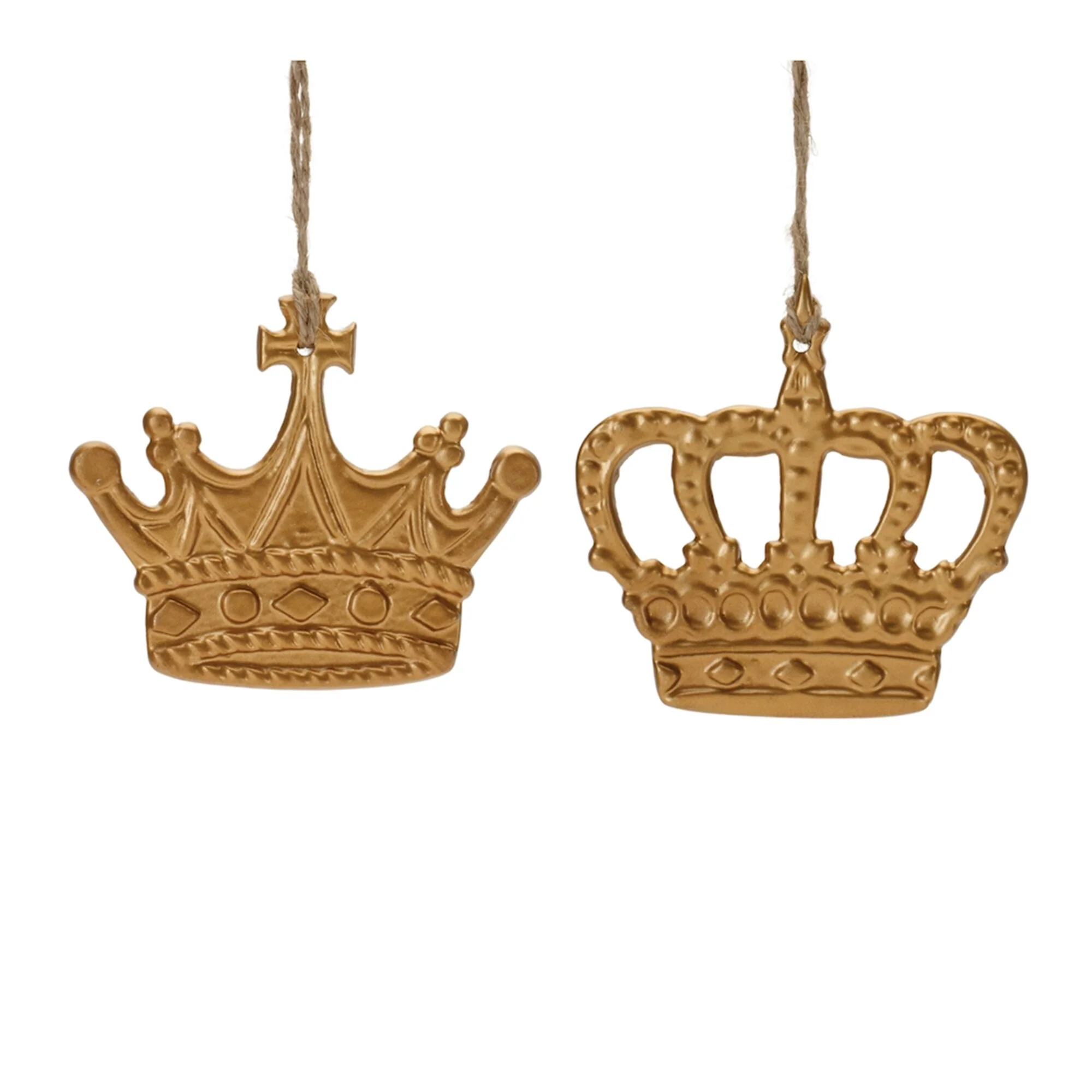 Set of 12 Gold Metal Crown Ornaments for Christmas Tree Holiday Decor - 3.5” x 0.25” x 3.5”