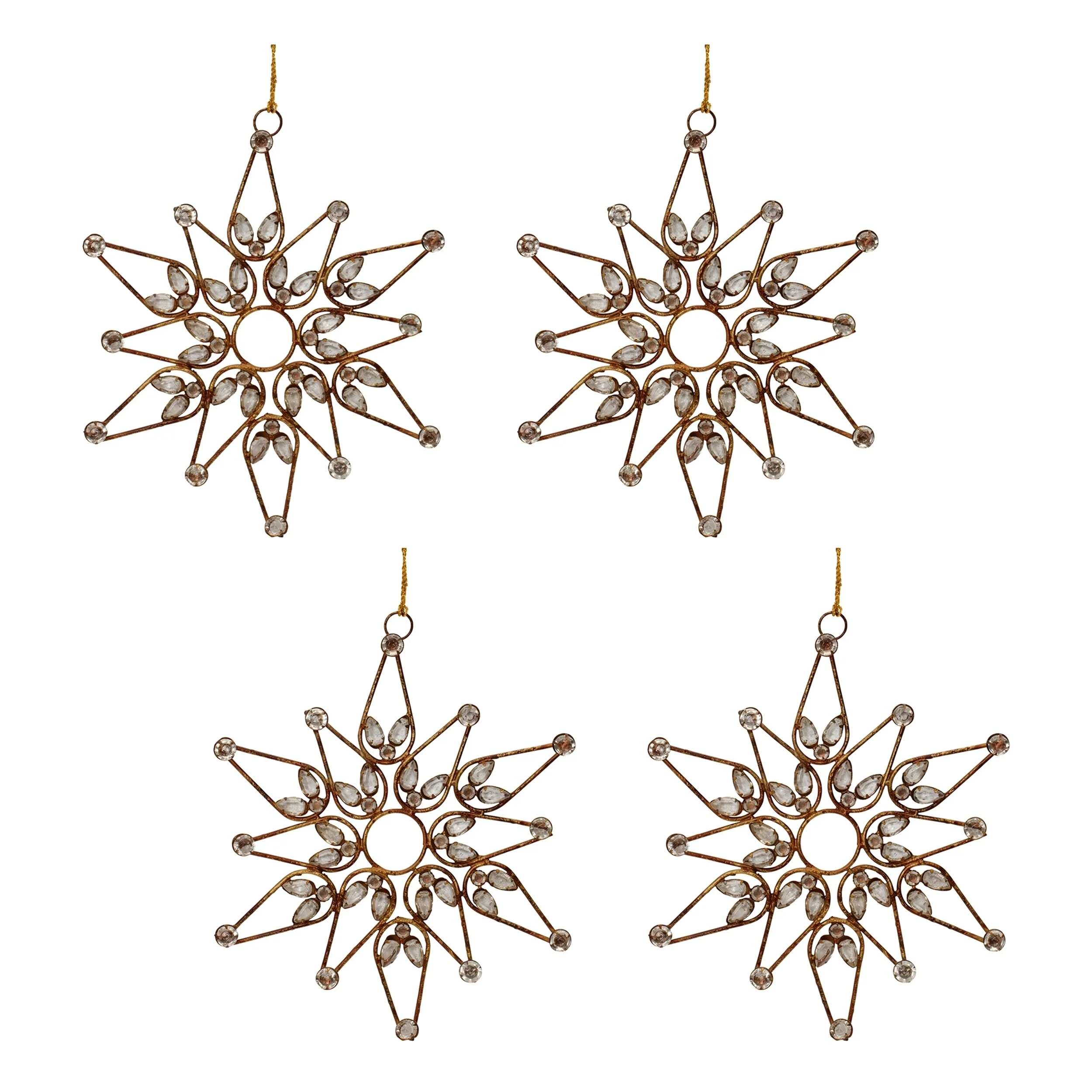 Set of 4 Snowflake Ornaments with Glass Jewels for Holiday Decor - 9.25” x 0.5” x 9.75”